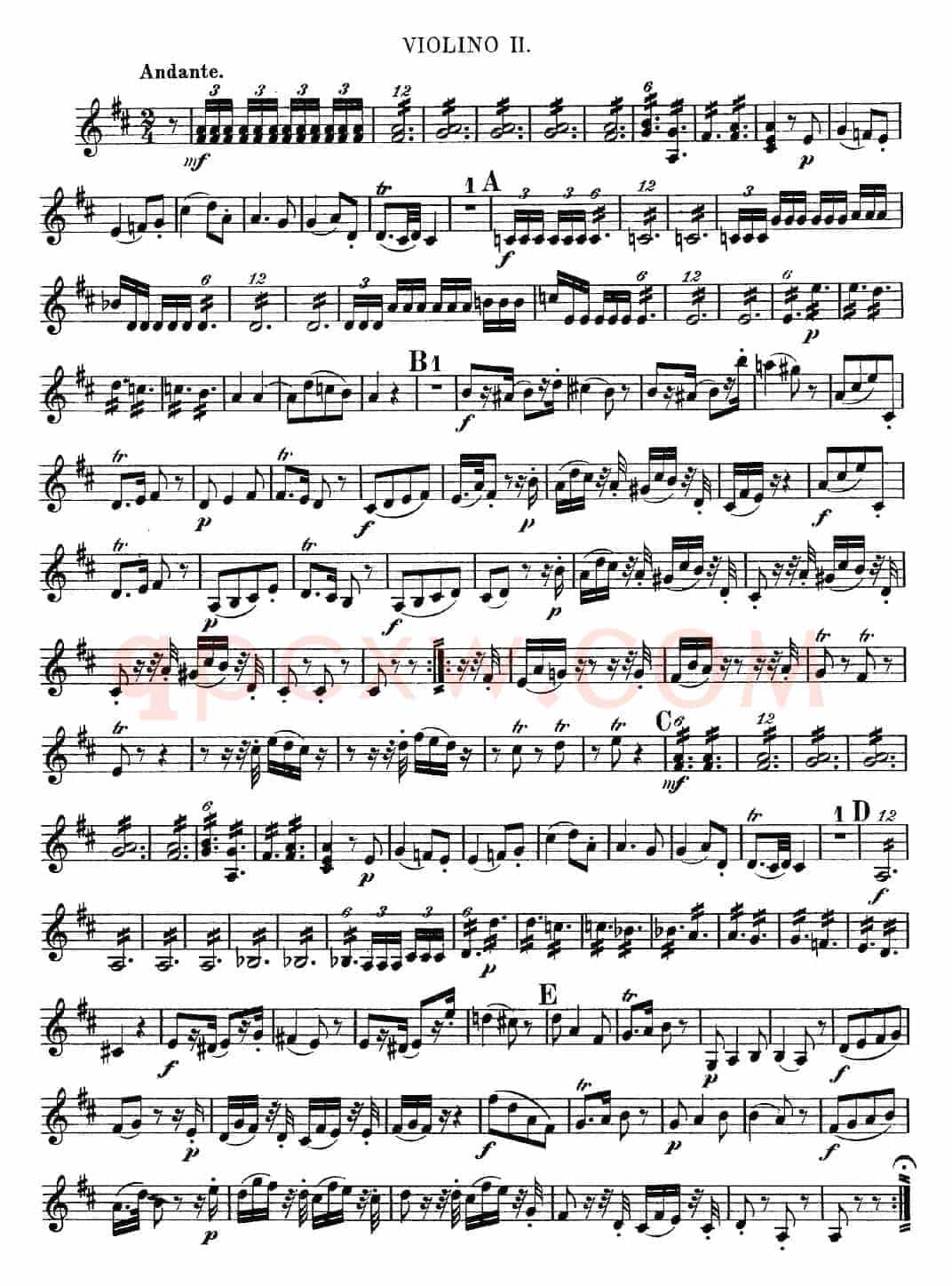 Mozart《Quartet No.9 in A Major,K.169》（Violin 2分谱）