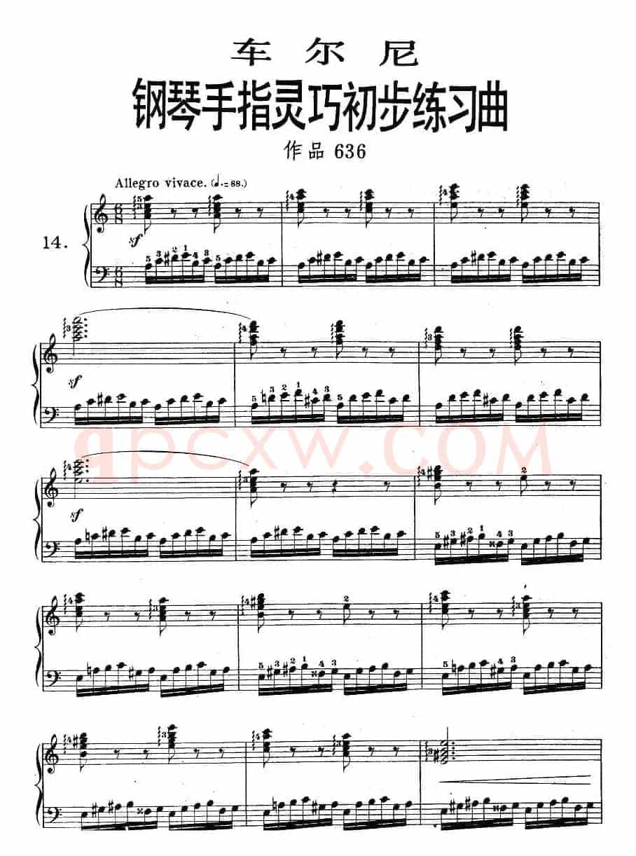 车尔尼《钢琴手指灵巧初步练习曲》之14