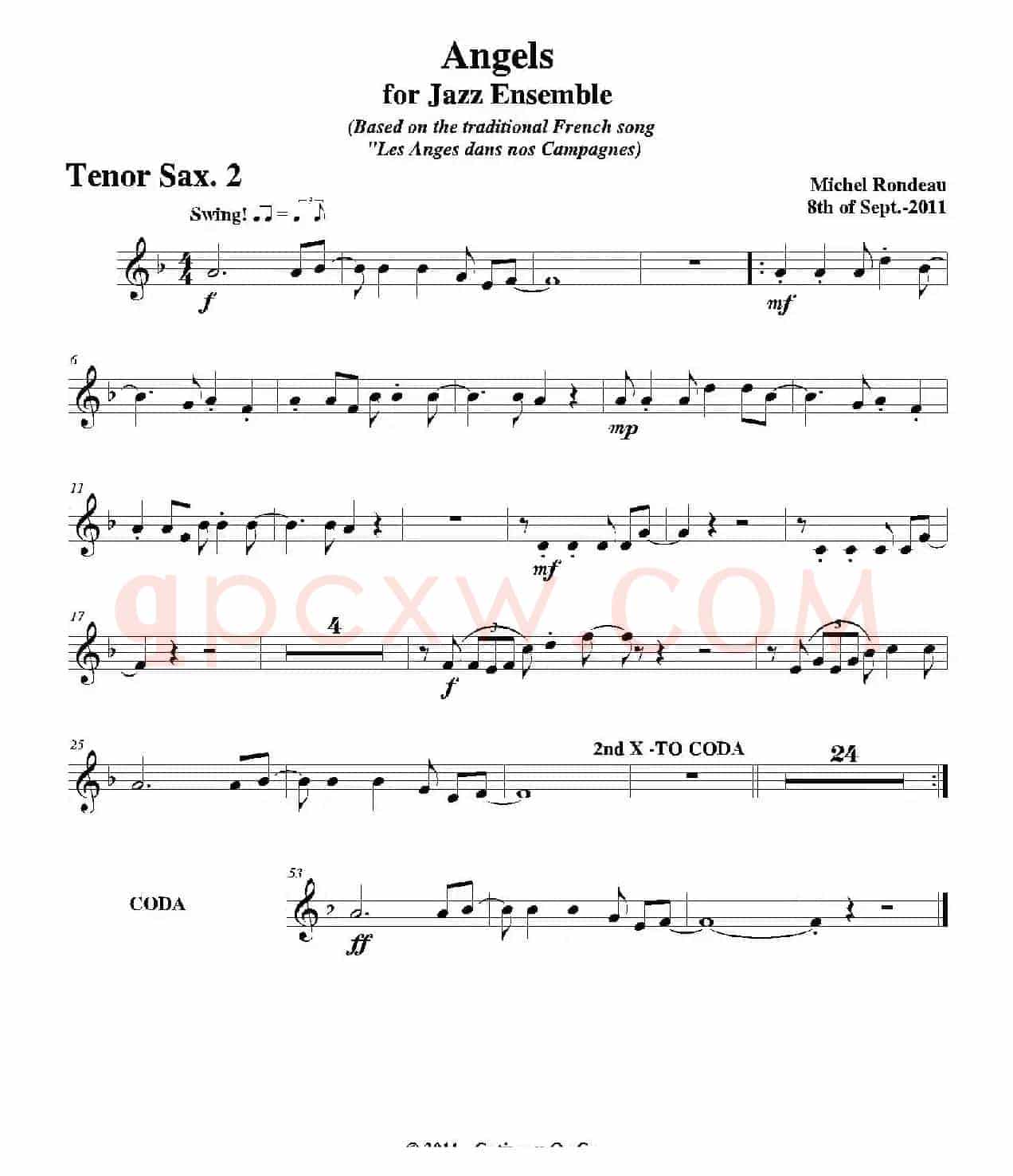 Angels for Jazz Ensemble（第二次中音萨克斯分谱）