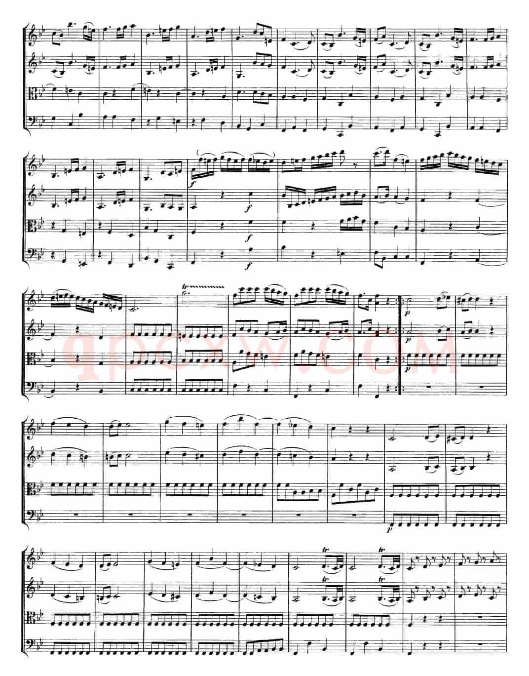 Mozart《Quartet No.12 in Bb Major,K.172》（总谱）