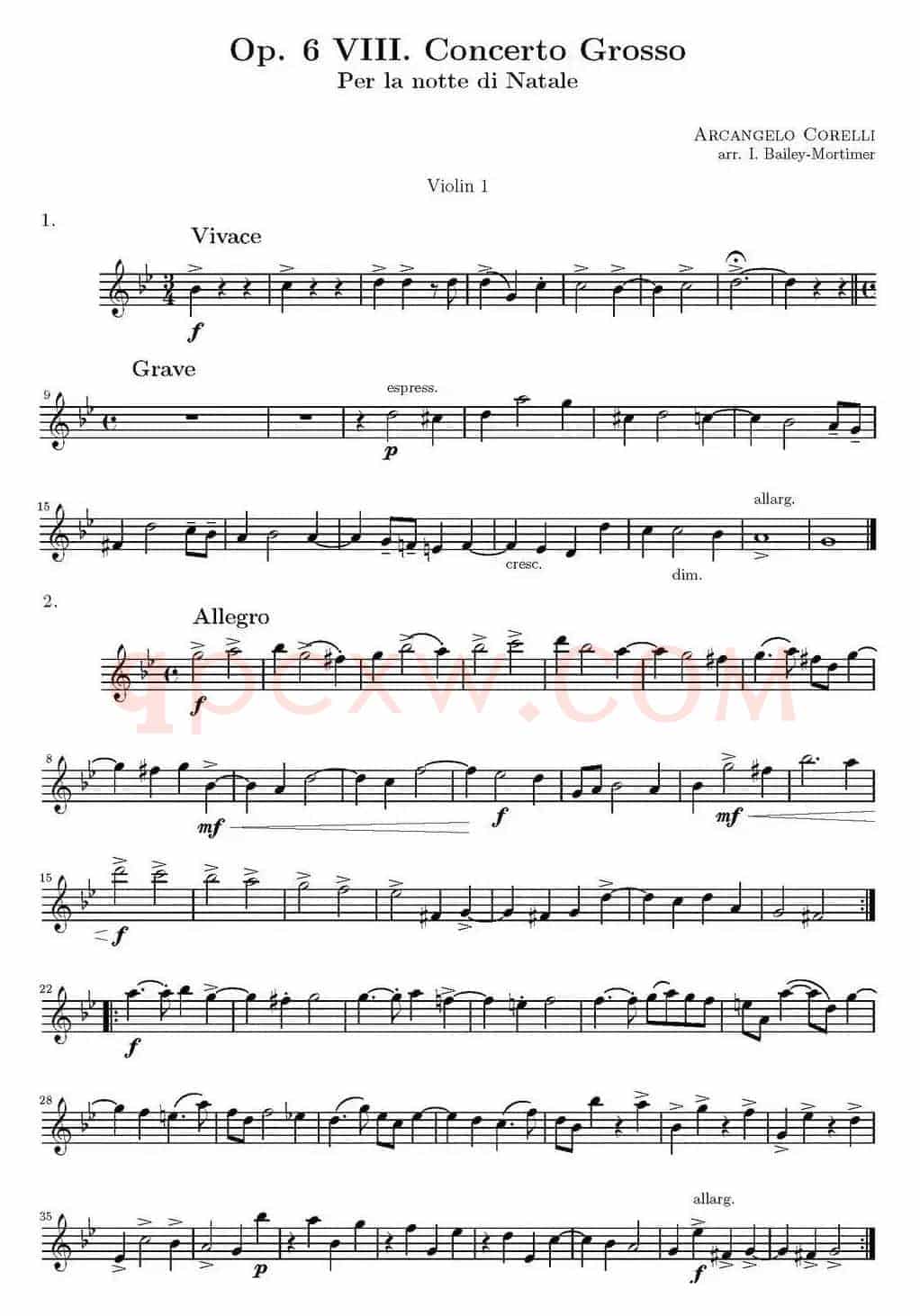 Op.6 VIII. Concerto Grosso（大协奏曲）（四重奏第一小提琴分谱）