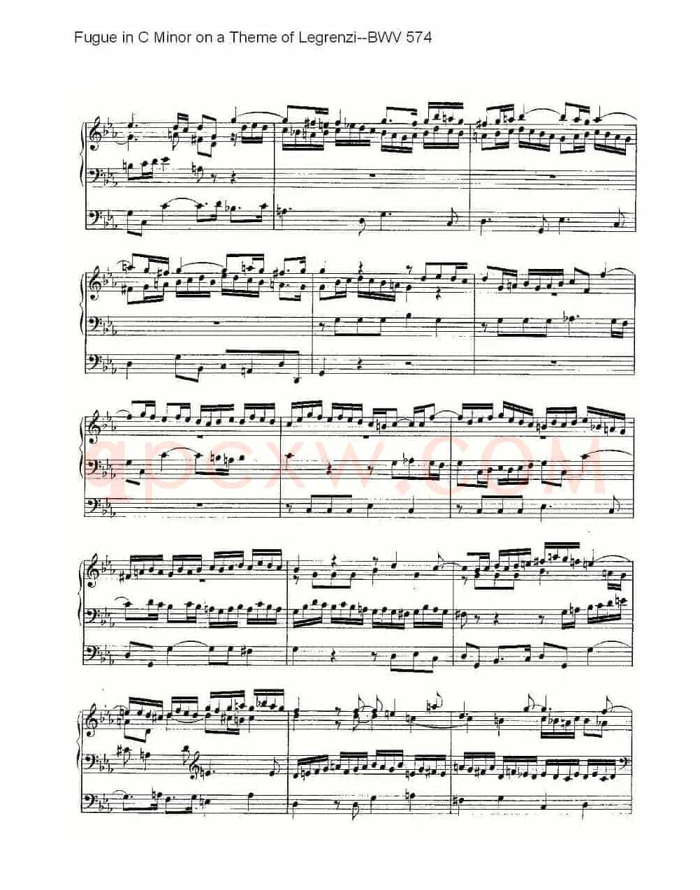 Fugue in C Minor on a Theme of Legrenzi--BWV 574 (管风琴谱)