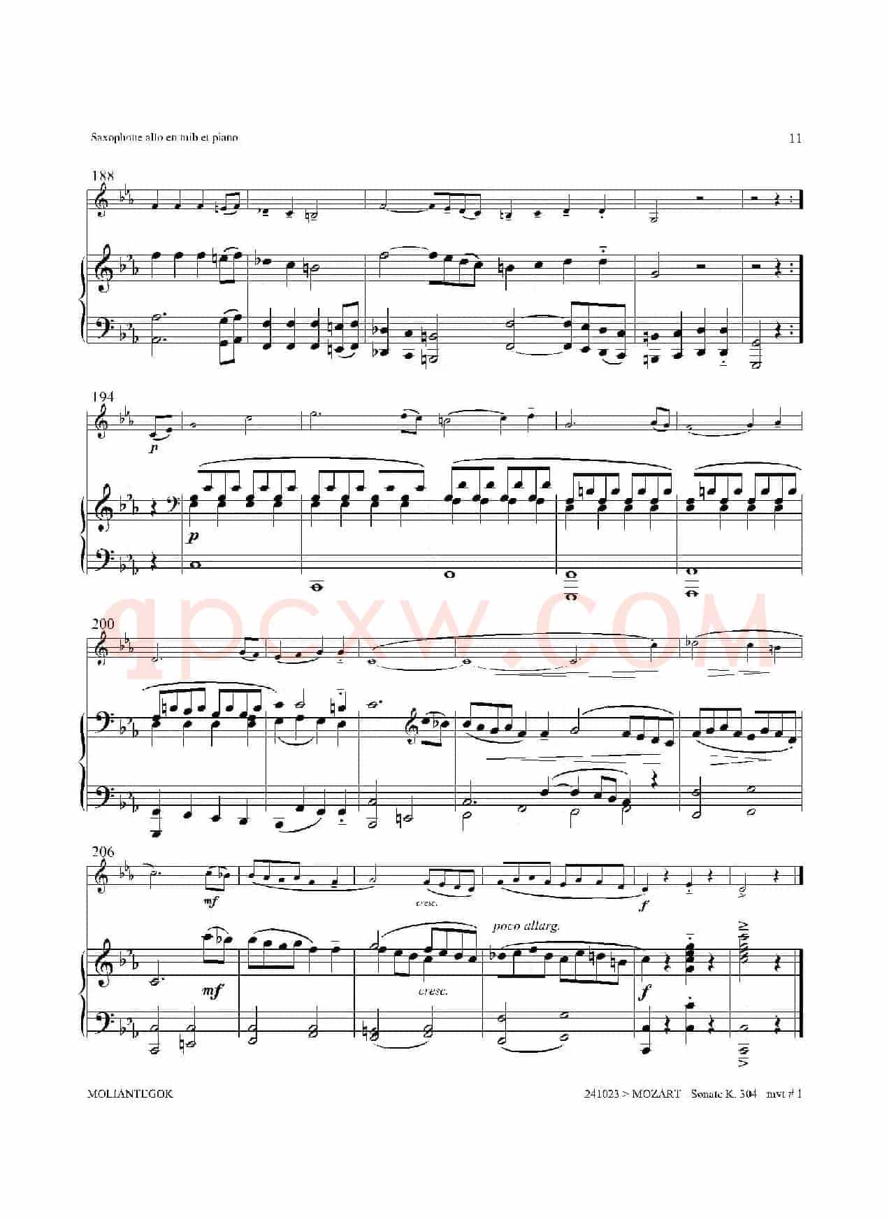 奏鸣曲 Op.304（中音萨克斯+钢琴伴奏）