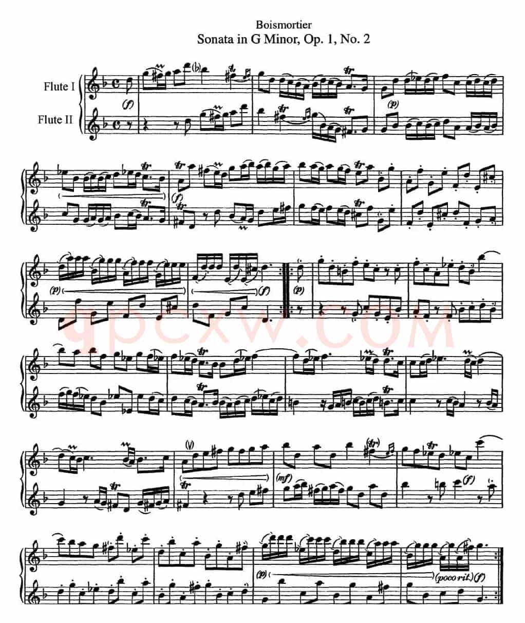 博伊斯卯绨G大调双长笛奏鸣曲Op.1（NO.2）