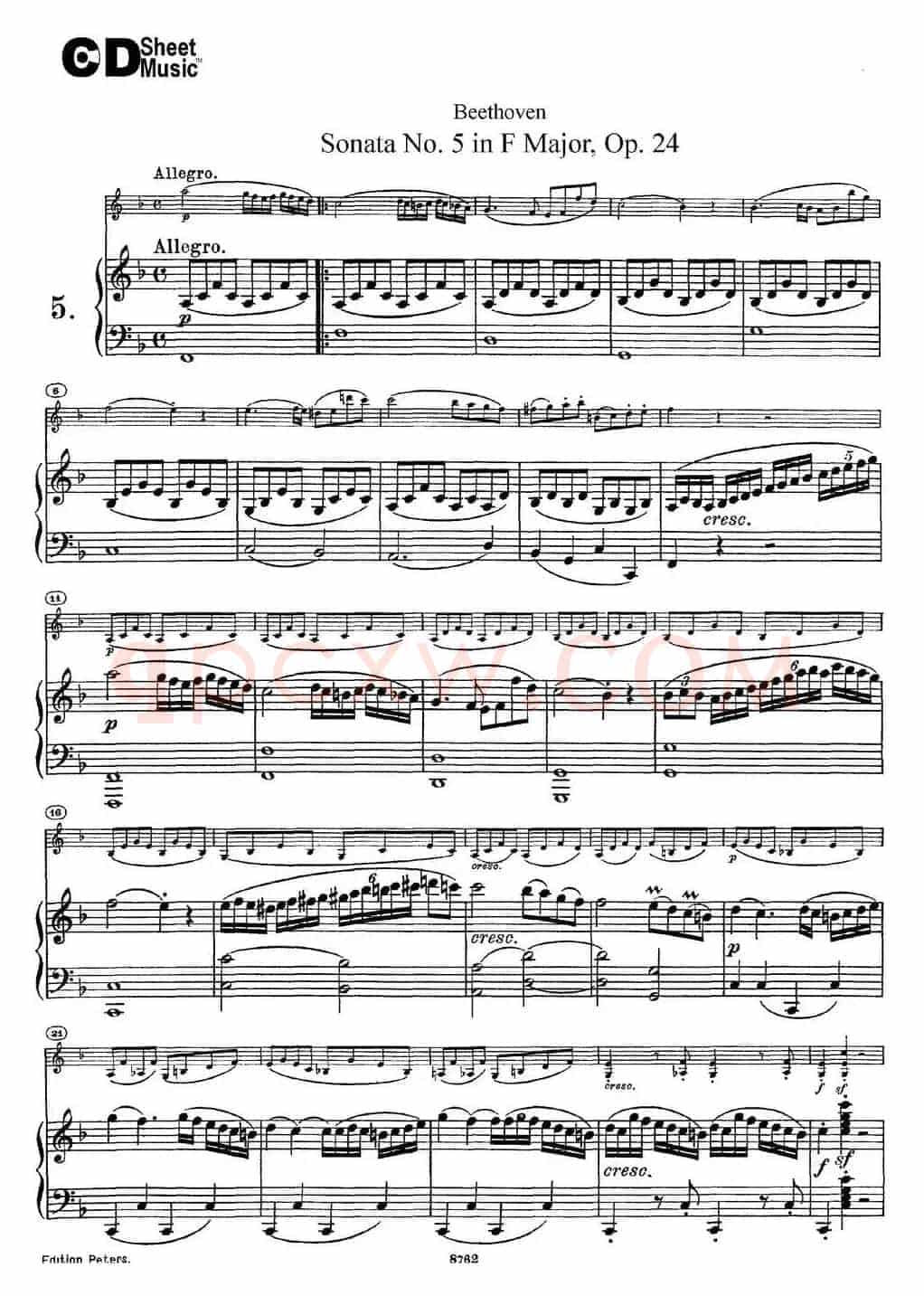 Violin Sonata No.5 in F Major Op.24（小提琴+钢琴伴奏）