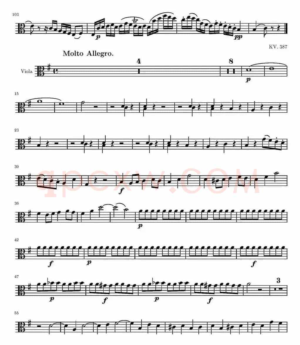 String Quartet KV.387（弦乐四重奏中提琴分谱）