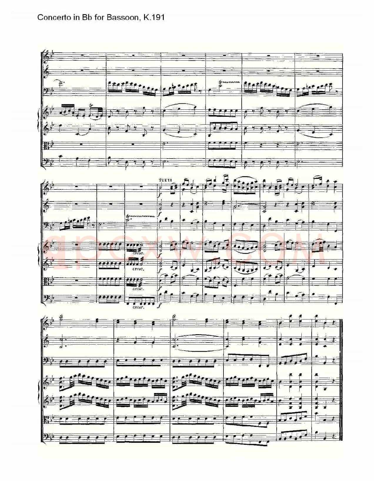 Concerto in Bb for Bassoon, K.191（降B大调大管协奏曲）