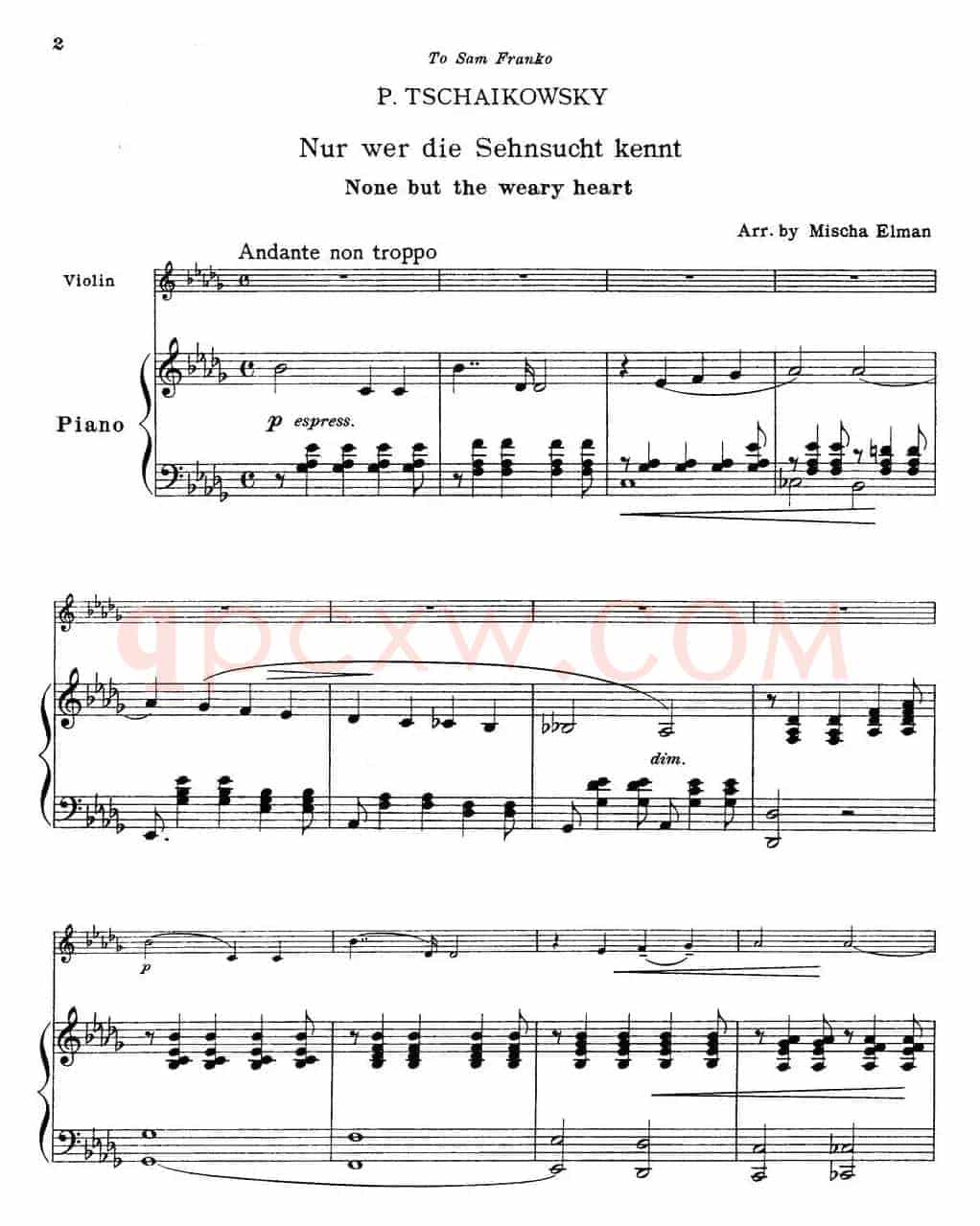 Nur wer die Sehnsucht kennt（小提琴+钢琴伴奏）