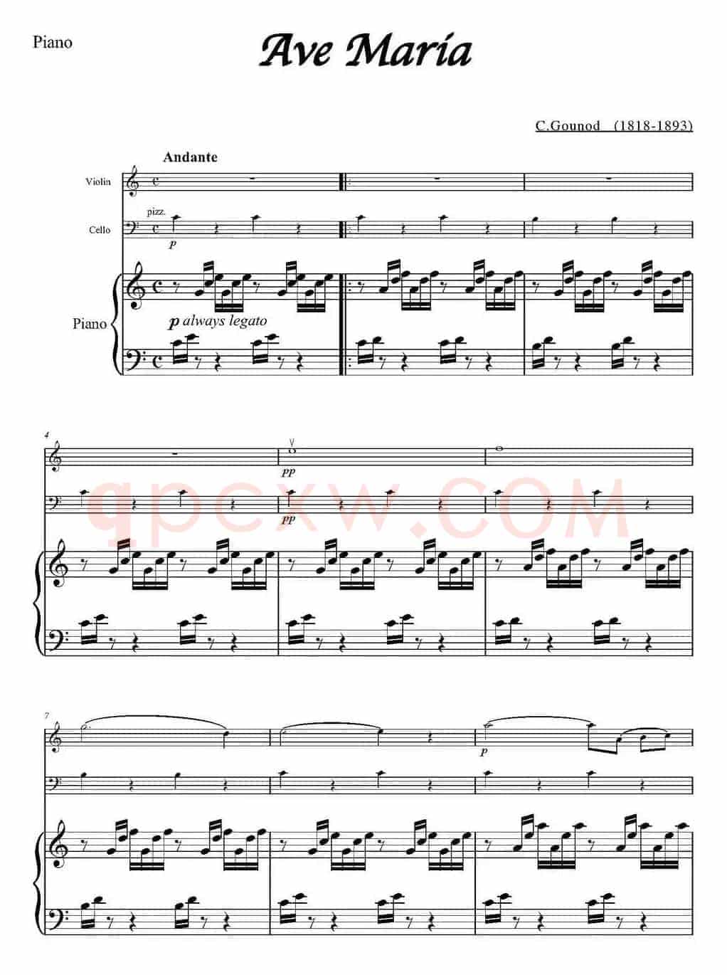 Ave Maria（小提琴+大提琴+钢琴伴奏）