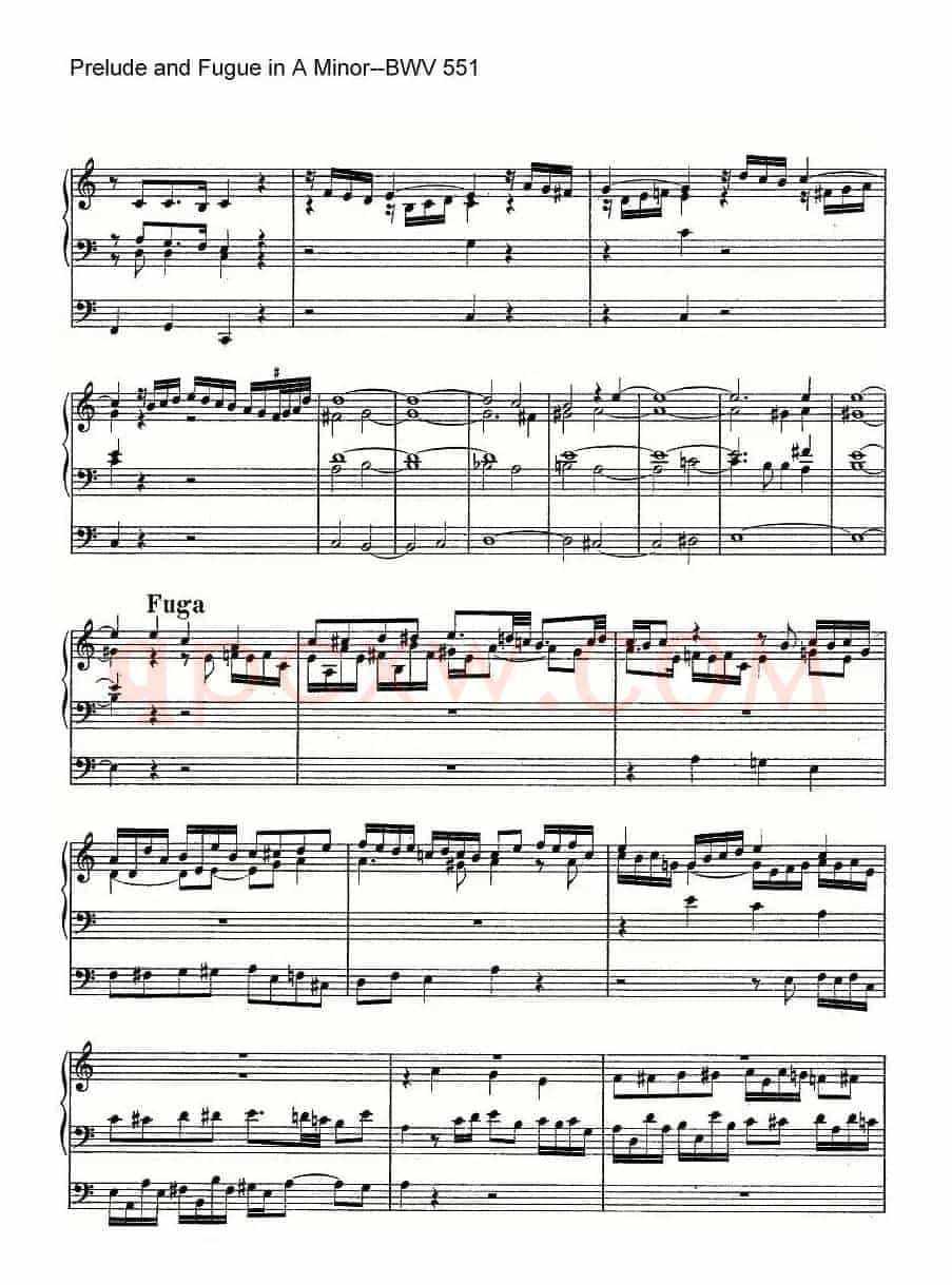 Prelude and Fugue in A Minor--BWV 551(管风琴谱)