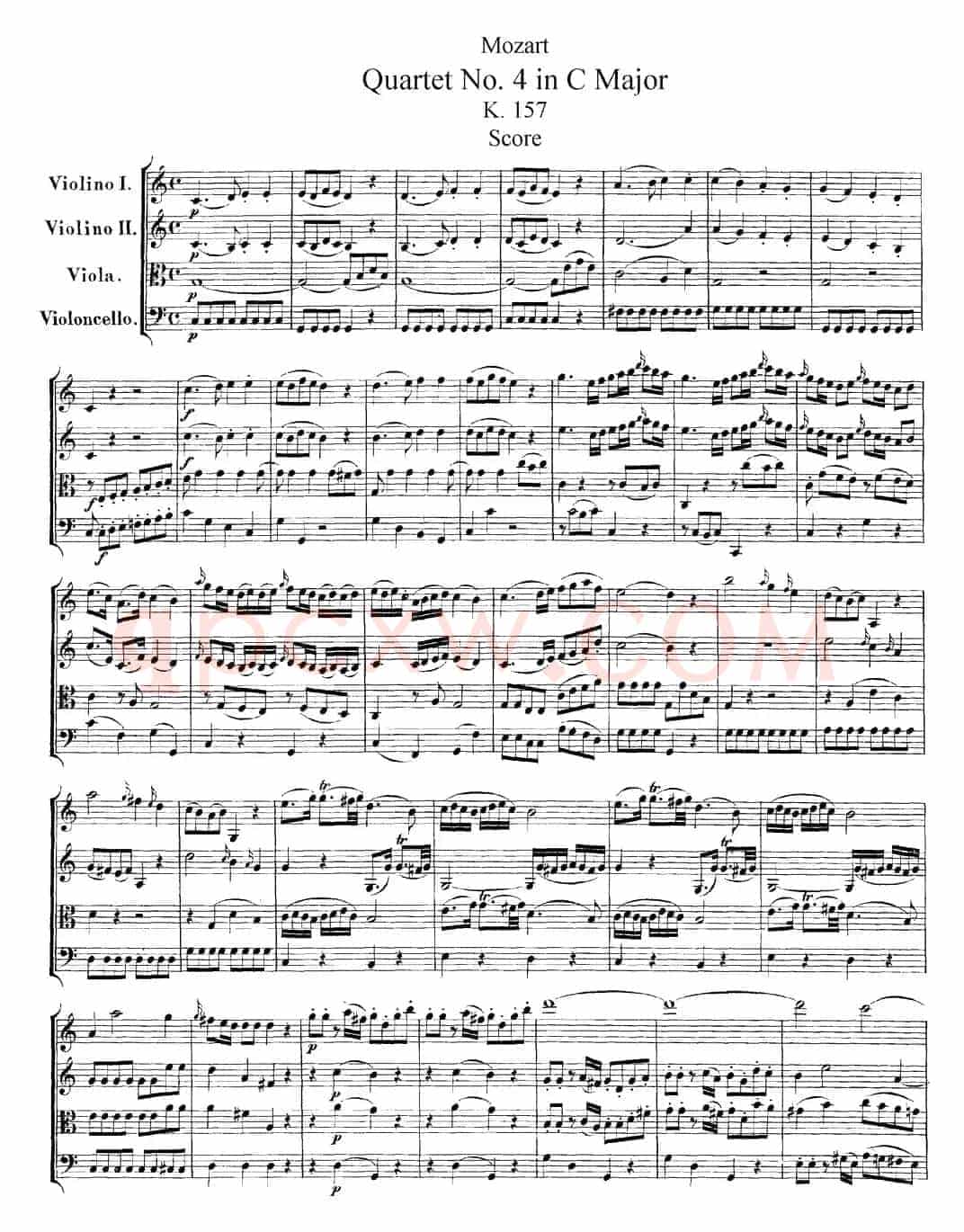Mozart《Quartet No.4 in C Major,K.157》（总谱）