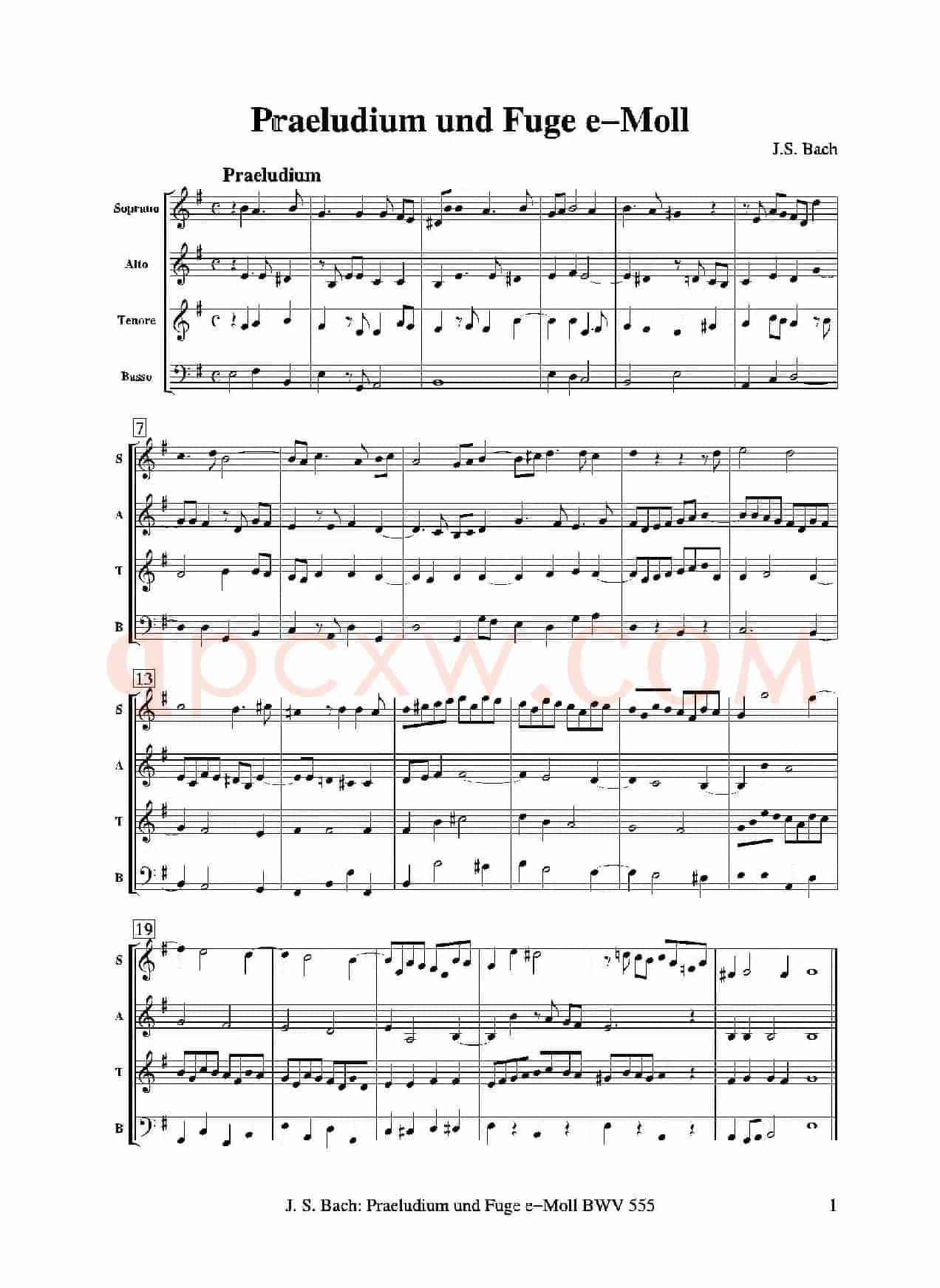 Praeludium und Fuge e-Moll（四重奏总谱+分谱）