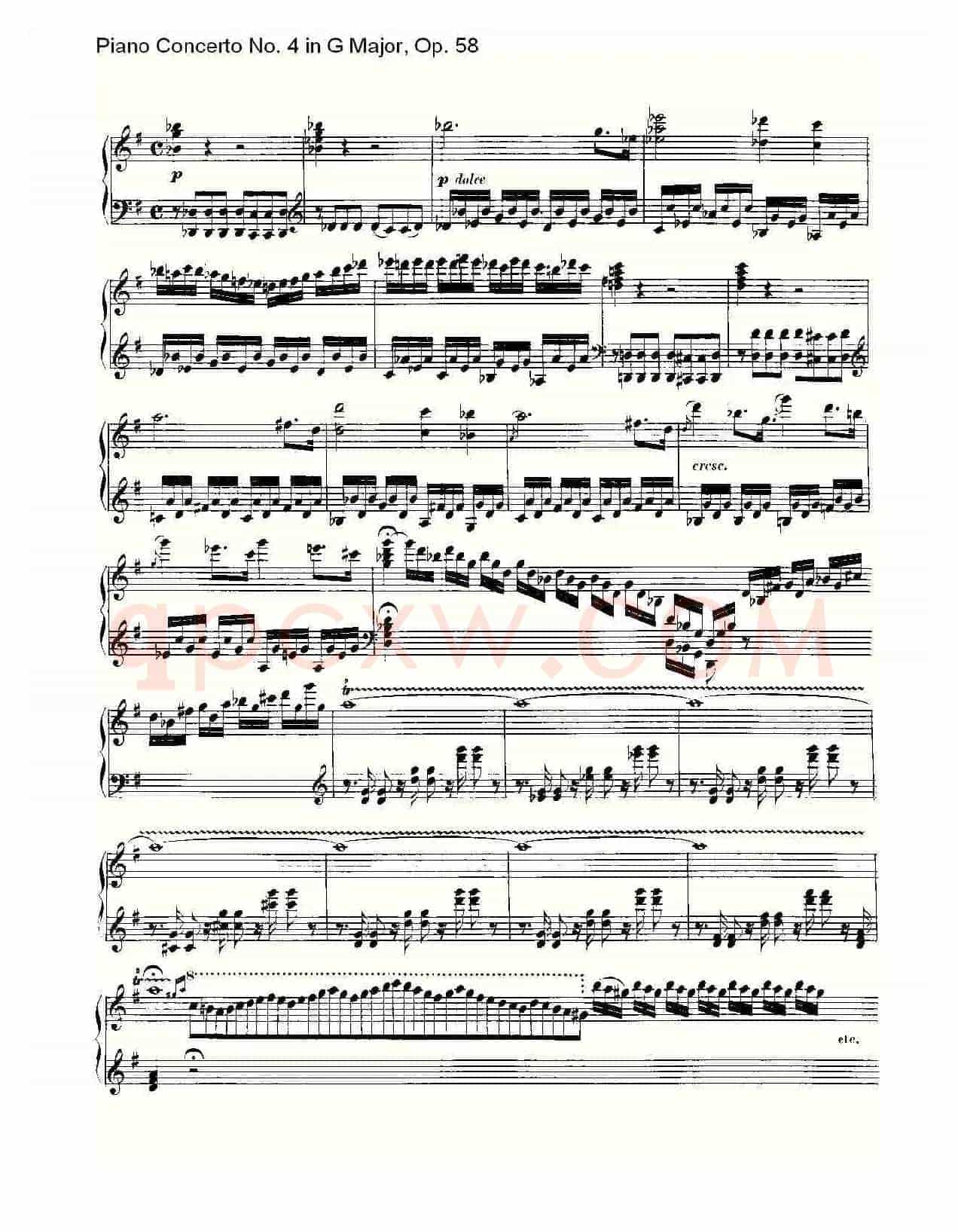 Ｇ大调钢琴第四协奏曲 Op.58 华彩乐章（总谱）