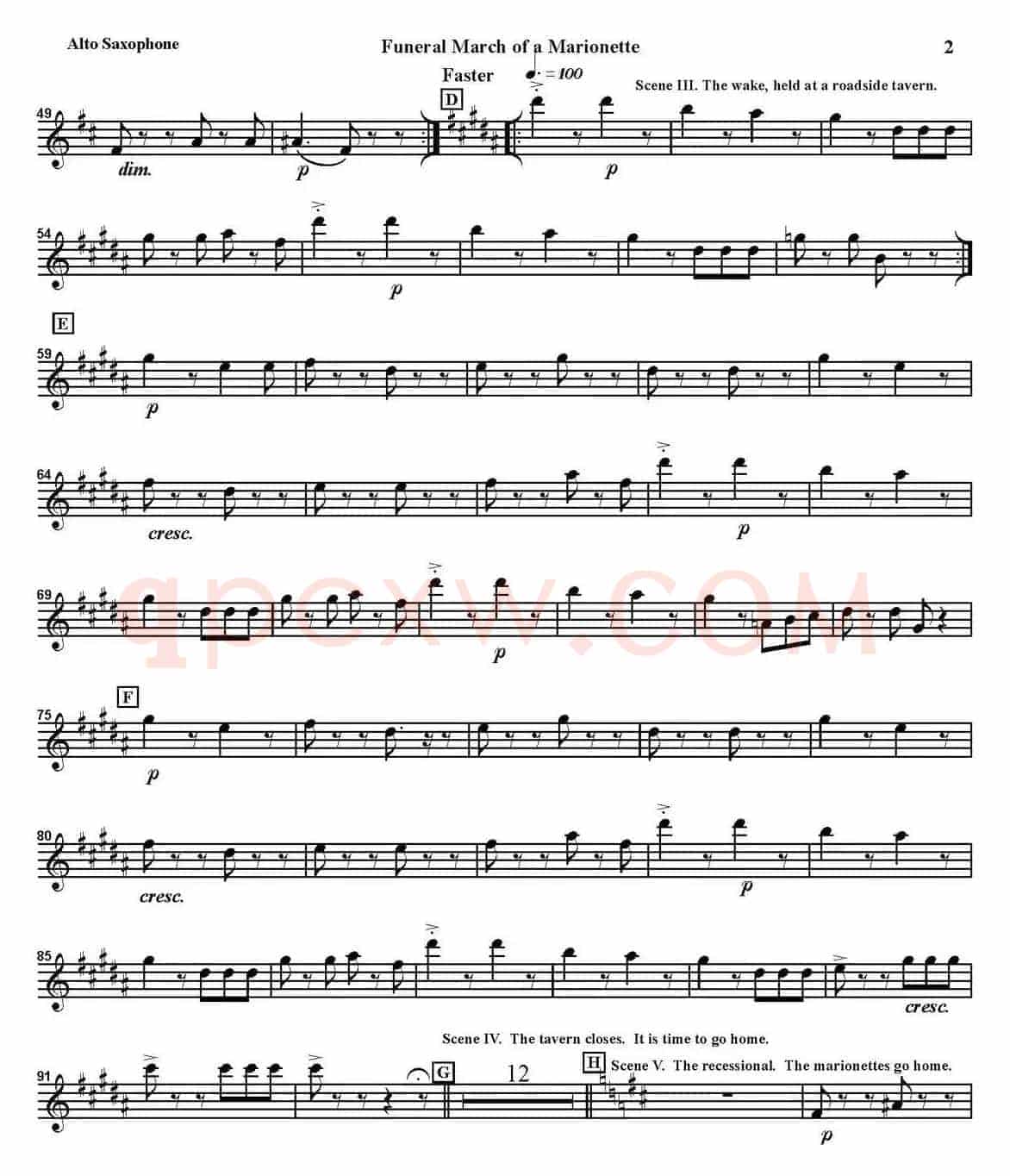 FUNERAL MARCH OF A MARIONETTE（四重奏·中音萨克斯分谱）