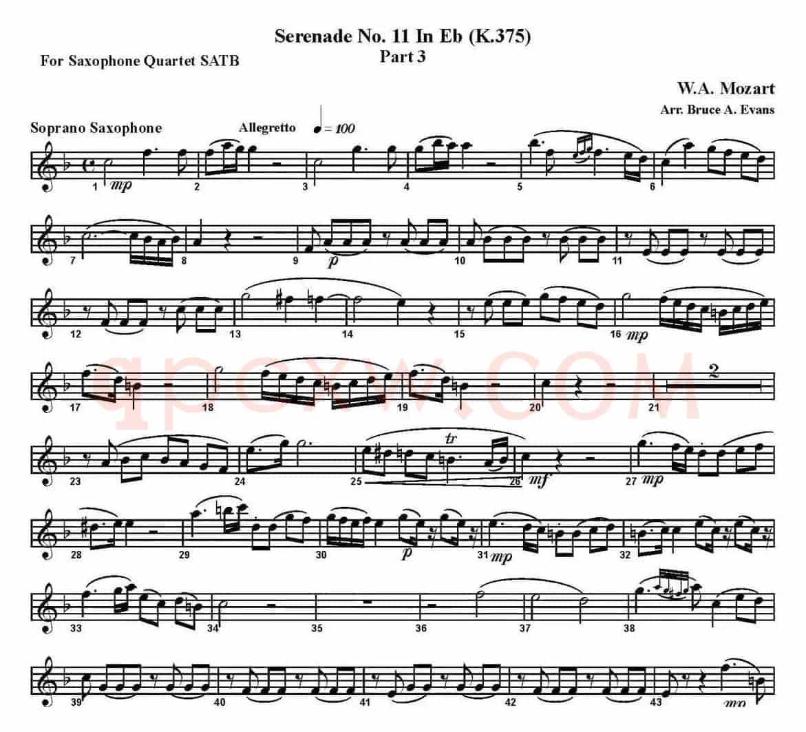 SERENADE No.11 in Eb，K.375 Part 3（四重奏·高音萨克斯分谱）