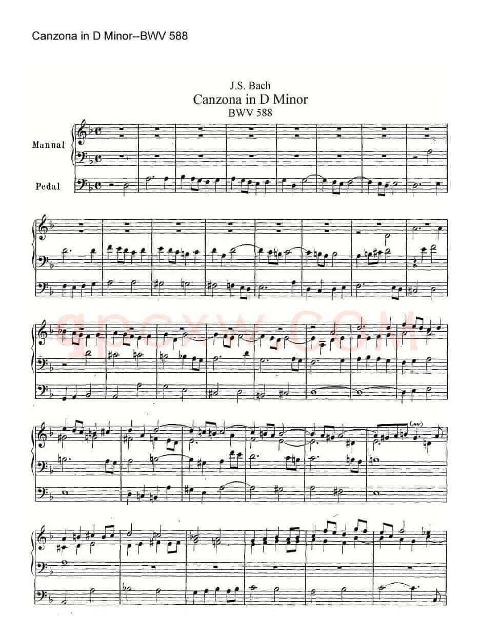 Canzona in D Minor--BWV 588(管风琴谱)