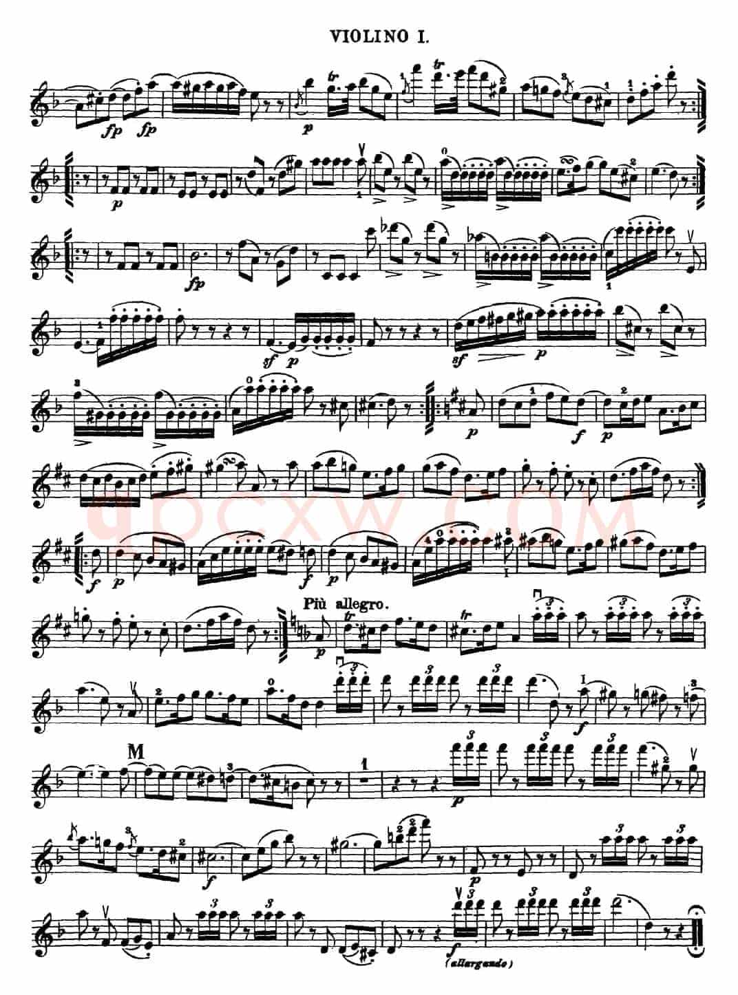 Mozart《Quartet No.15 in D Minor,K.421》（Violin 1分谱）