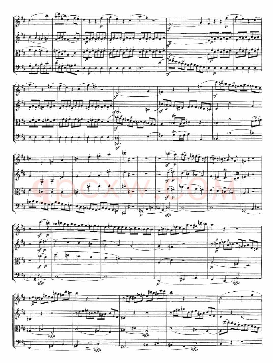 Mozart《Quartet No.21 in D Major,K.575》（总谱）