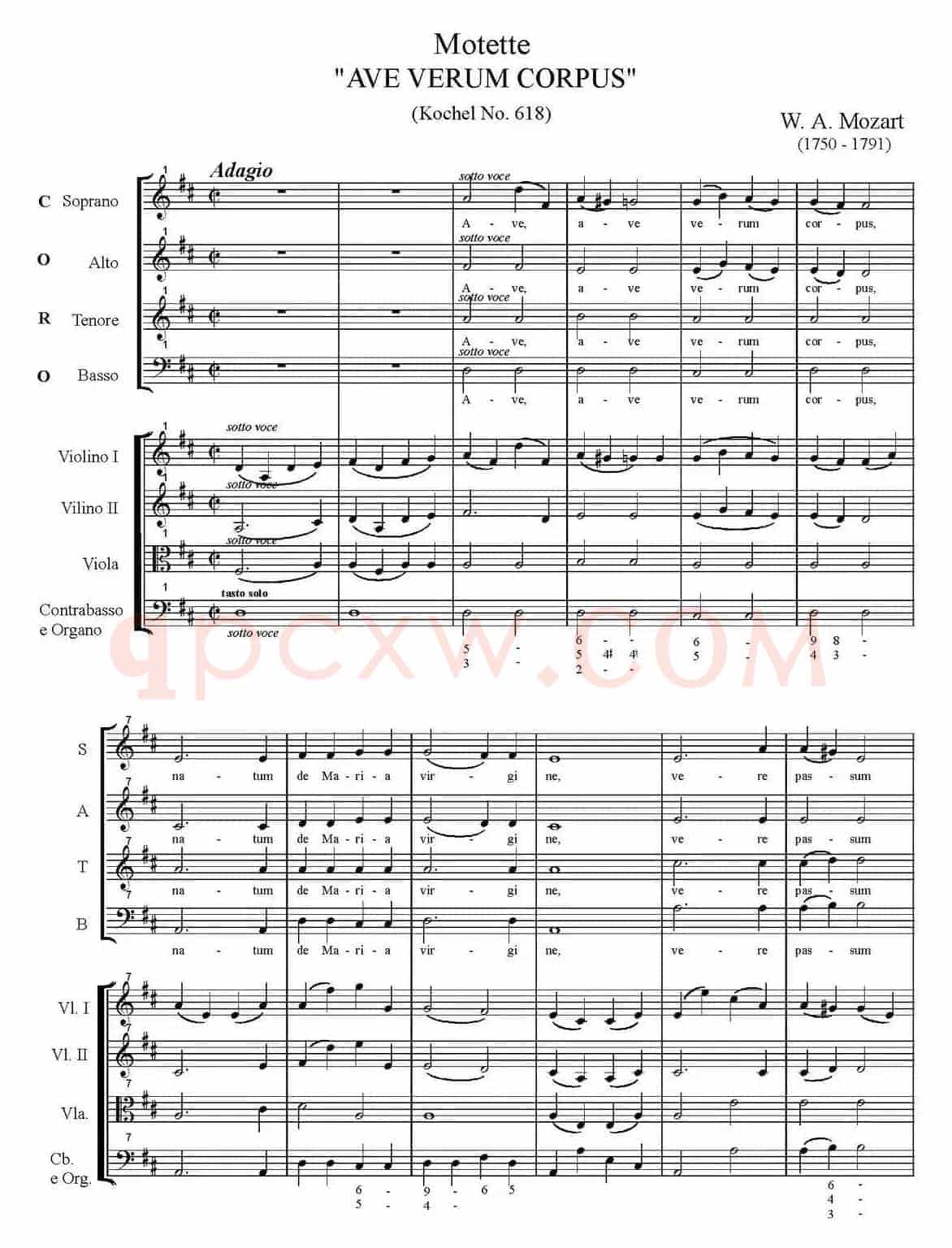 MotetteAVE VERUM CORPUS（Kochel No.618、萨克斯四重奏）