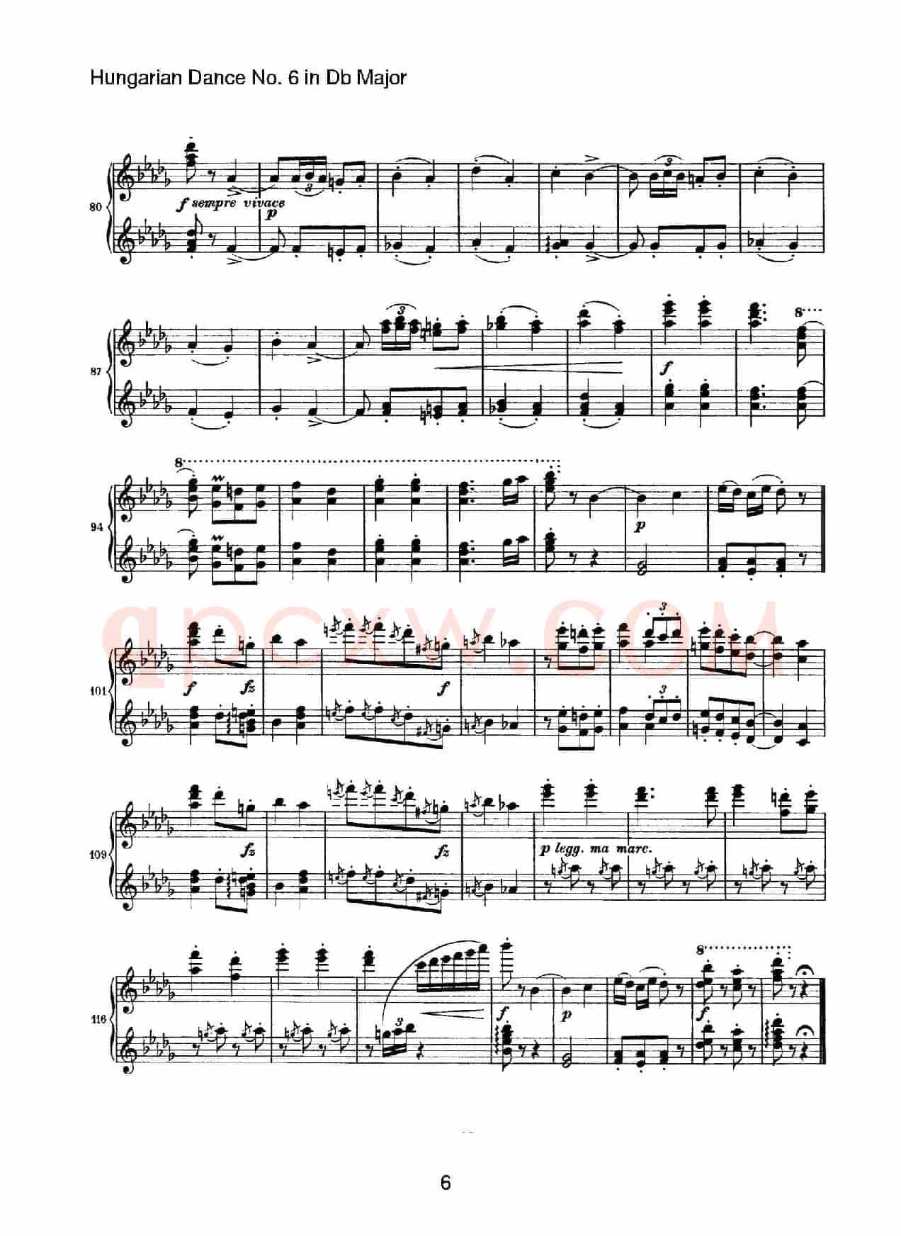 Hungarian Dance for four hands No 6 in Db Major
