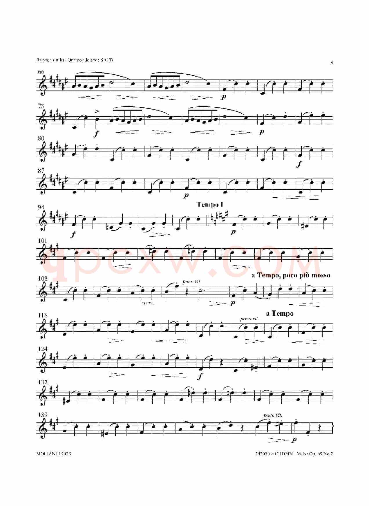 b小调圆舞曲 Op.69 No.2（四重奏上低音萨克斯分谱）