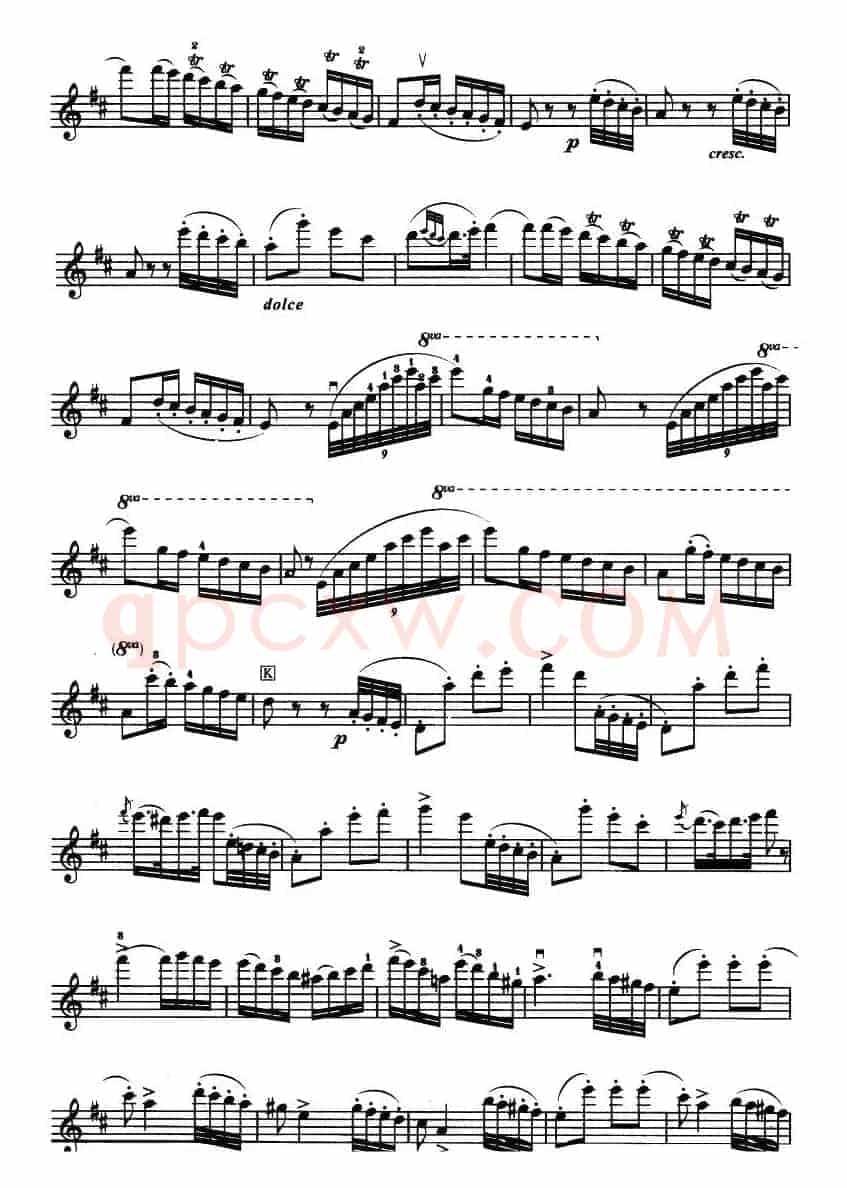 D大调小提琴协奏曲（二胡移植五线谱）