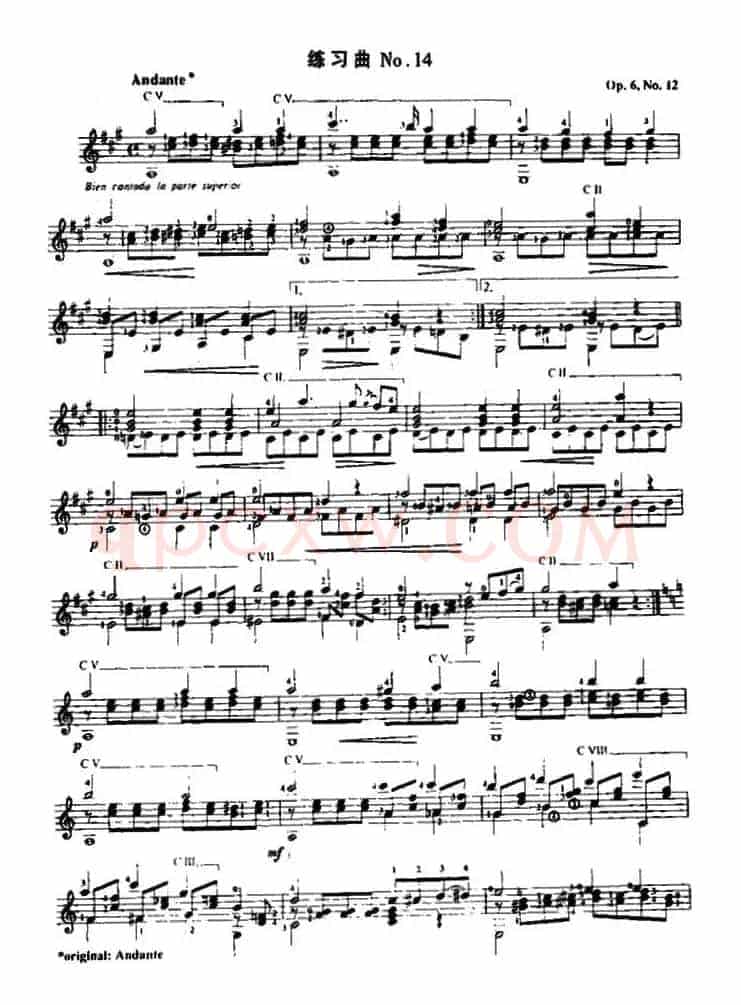 费尔南多·索尔 古典吉他练习曲 No.14(Op.6 No.12)