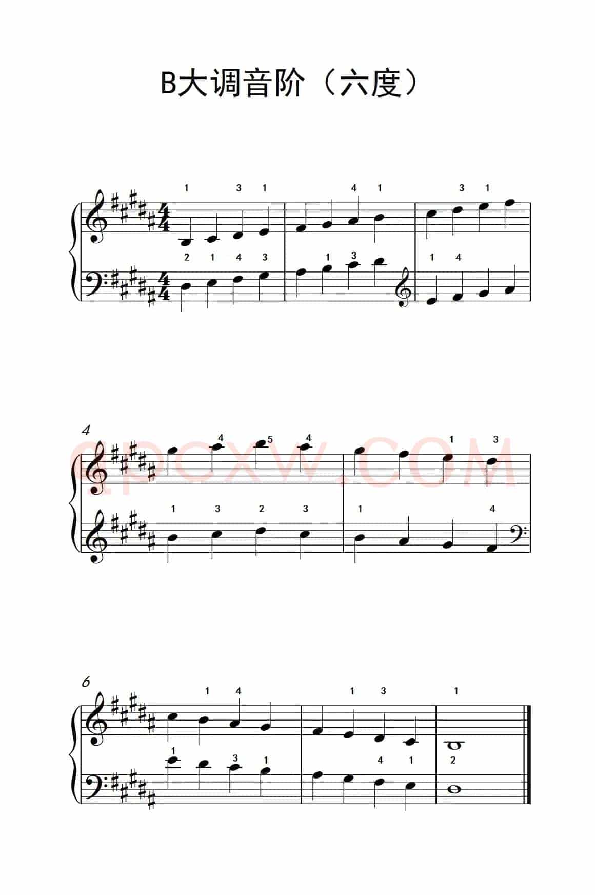 B大调音阶（六度）（孩子们的钢琴音阶、和弦与琶音 2）