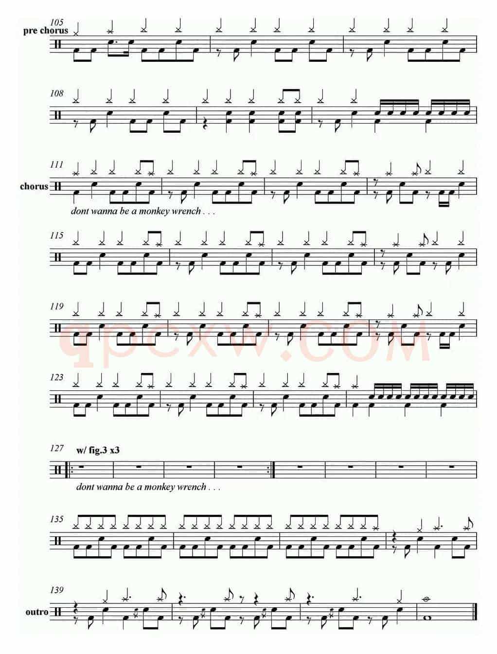 爵士鼓谱：Foo Fighters-Monkey wrench