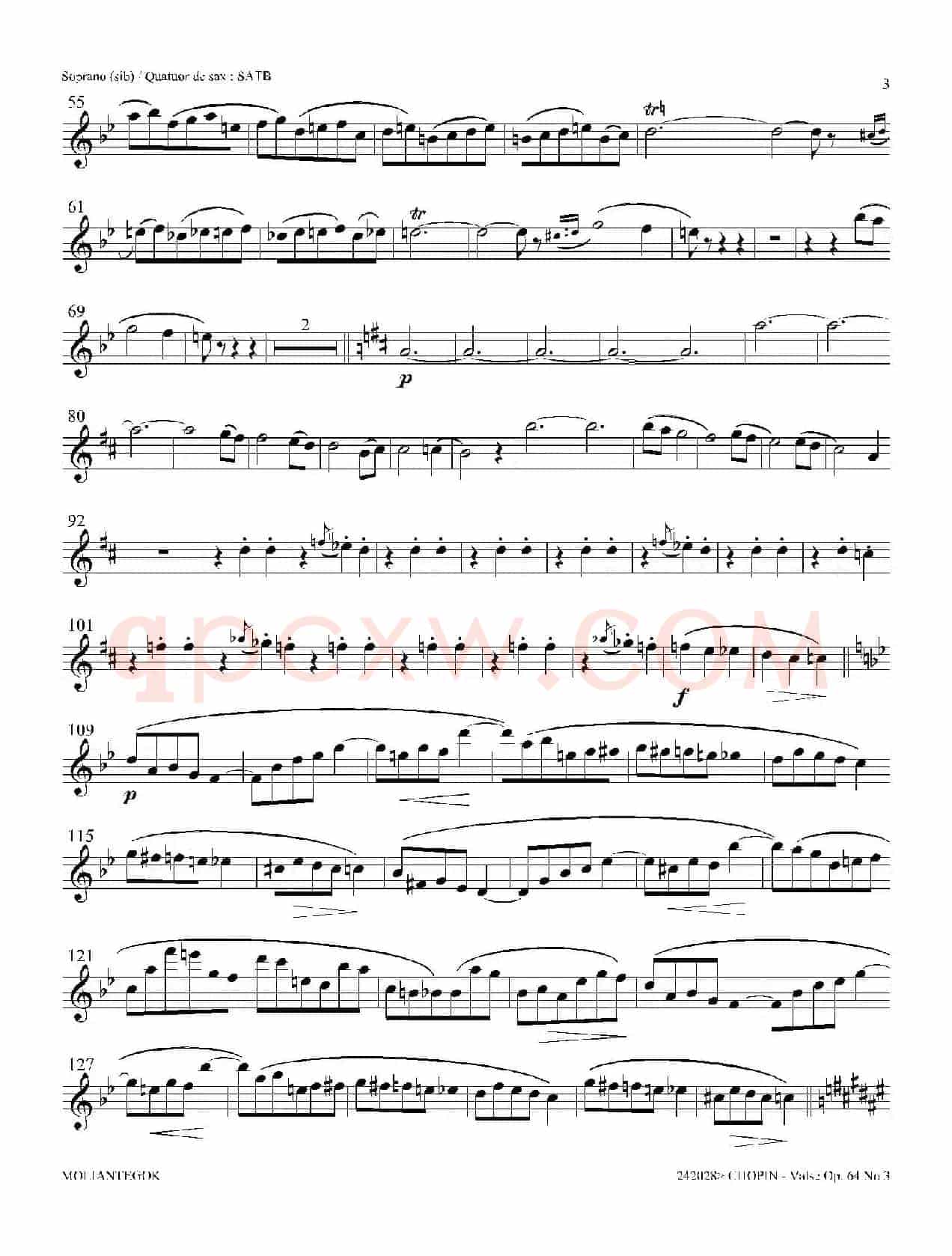 降A大调圆舞曲 Op.64 No.3（四重奏高音萨克斯分谱）