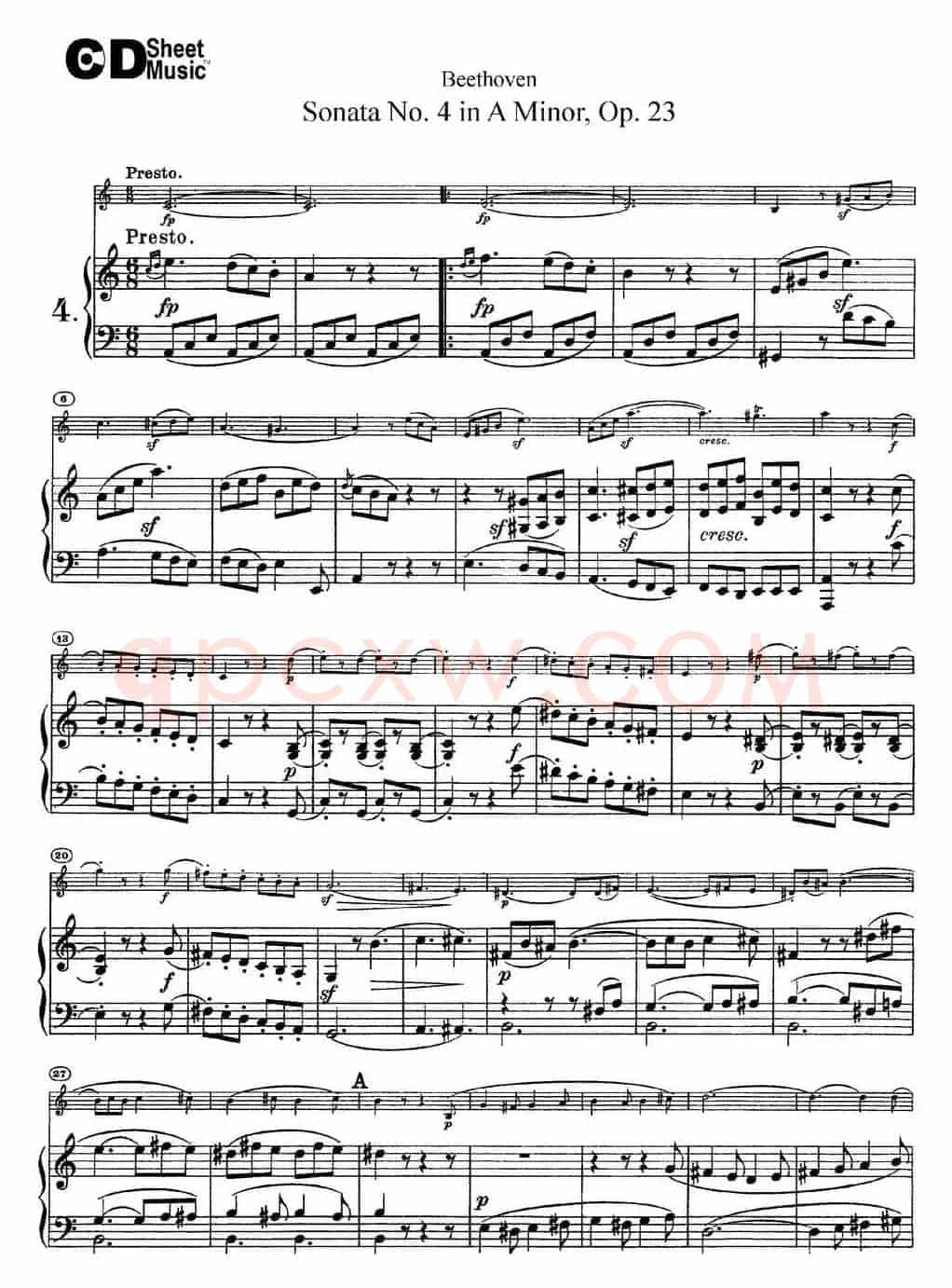 Violin Sonata No.4 in A Minor Op.23（小提琴+钢琴伴奏）