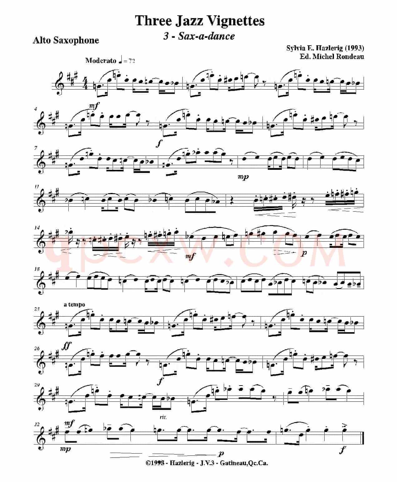 Three jazz vignettes（第三乐章）（三重奏中音萨克斯分谱）