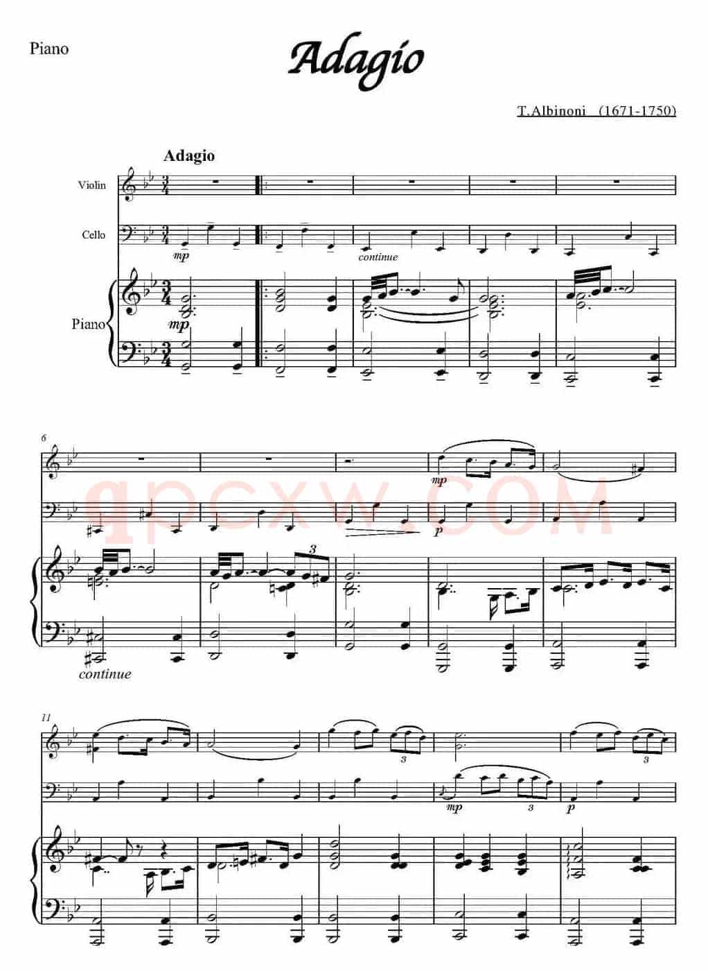 Adagio（小提琴+大提琴+钢琴伴奏、T.Albinoni作曲版）