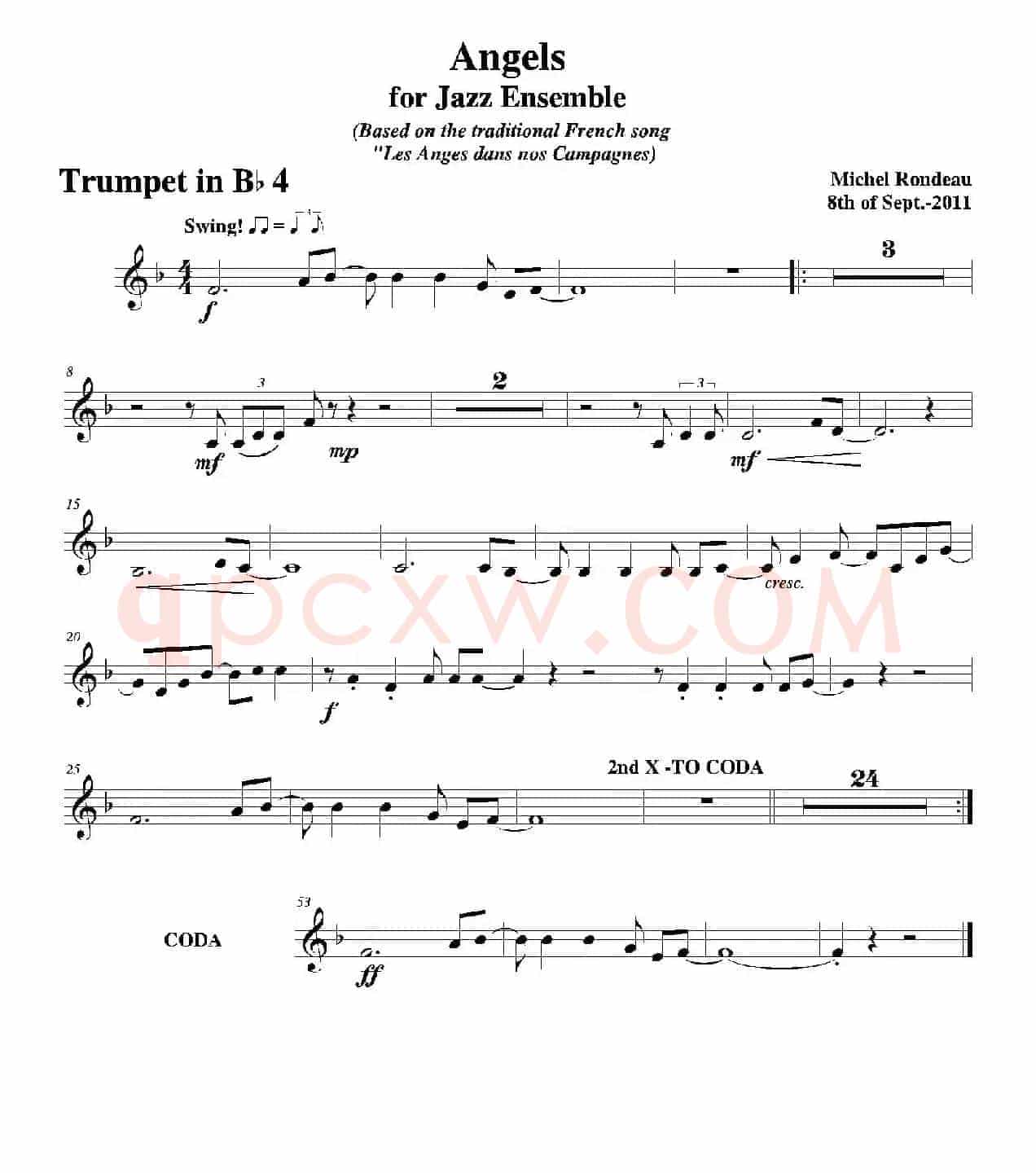 Angels for Jazz Ensemble（第四降B小号分谱）