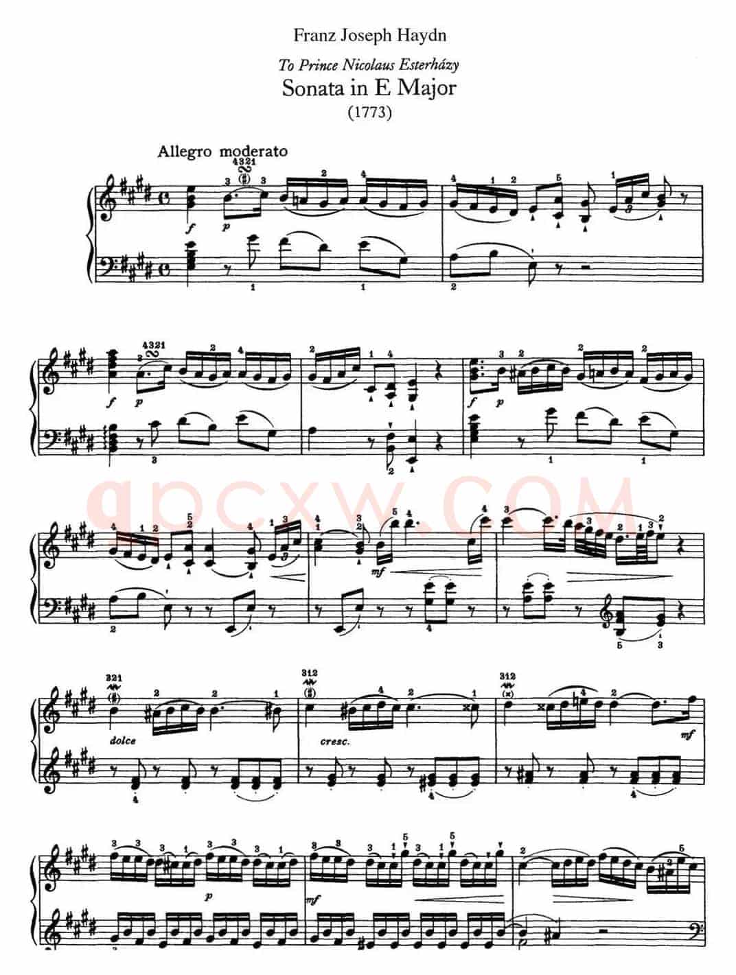 海顿 钢琴奏鸣曲 Hob XVI 22 in E major