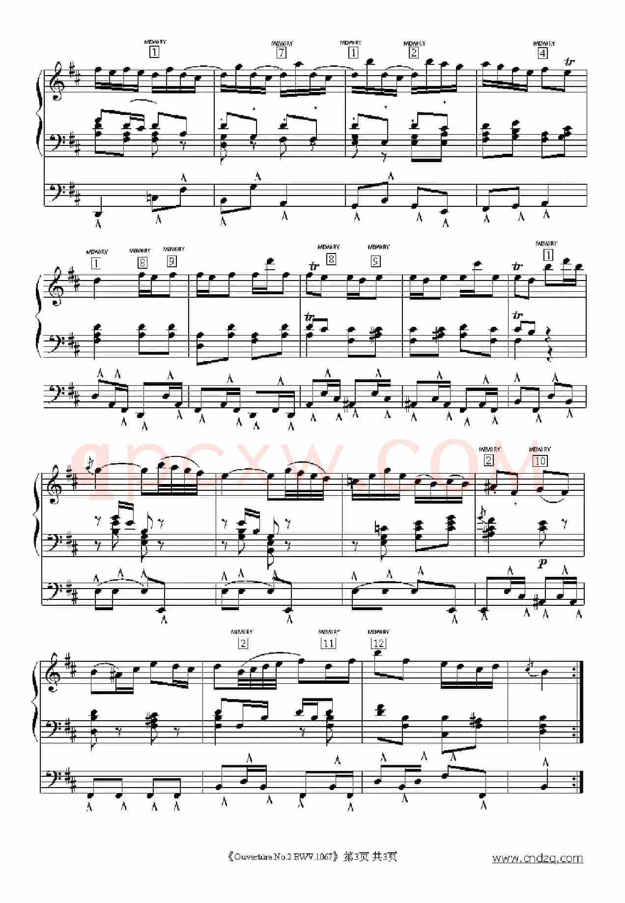 Ouverture No.2 BWV.1067（双排键电子琴谱）