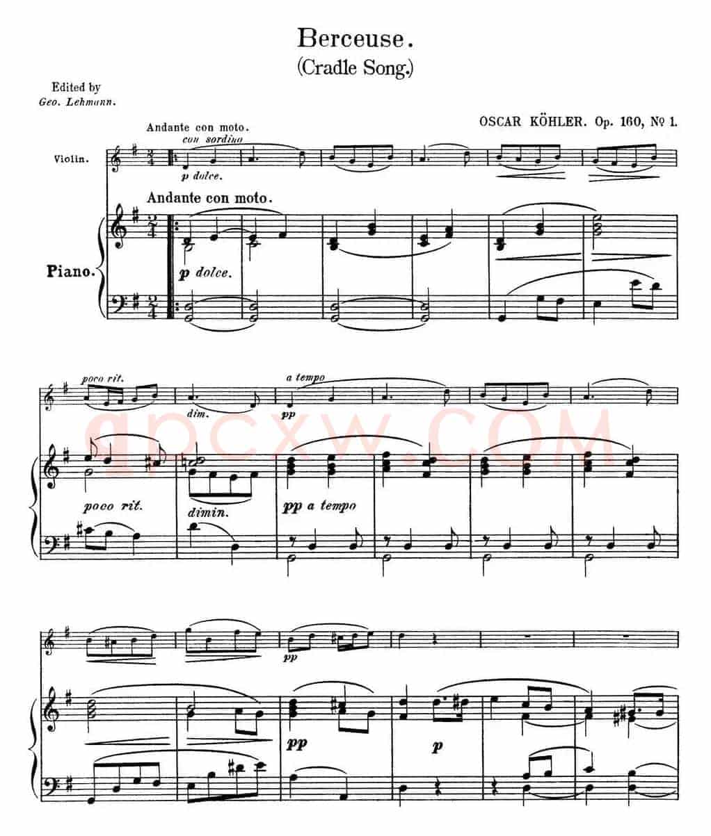 25首小提琴曲合集：Berceuse.（Cradle Song.）（OSCAR KOHLER. Op.160No.1）（小提琴+钢琴伴奏）