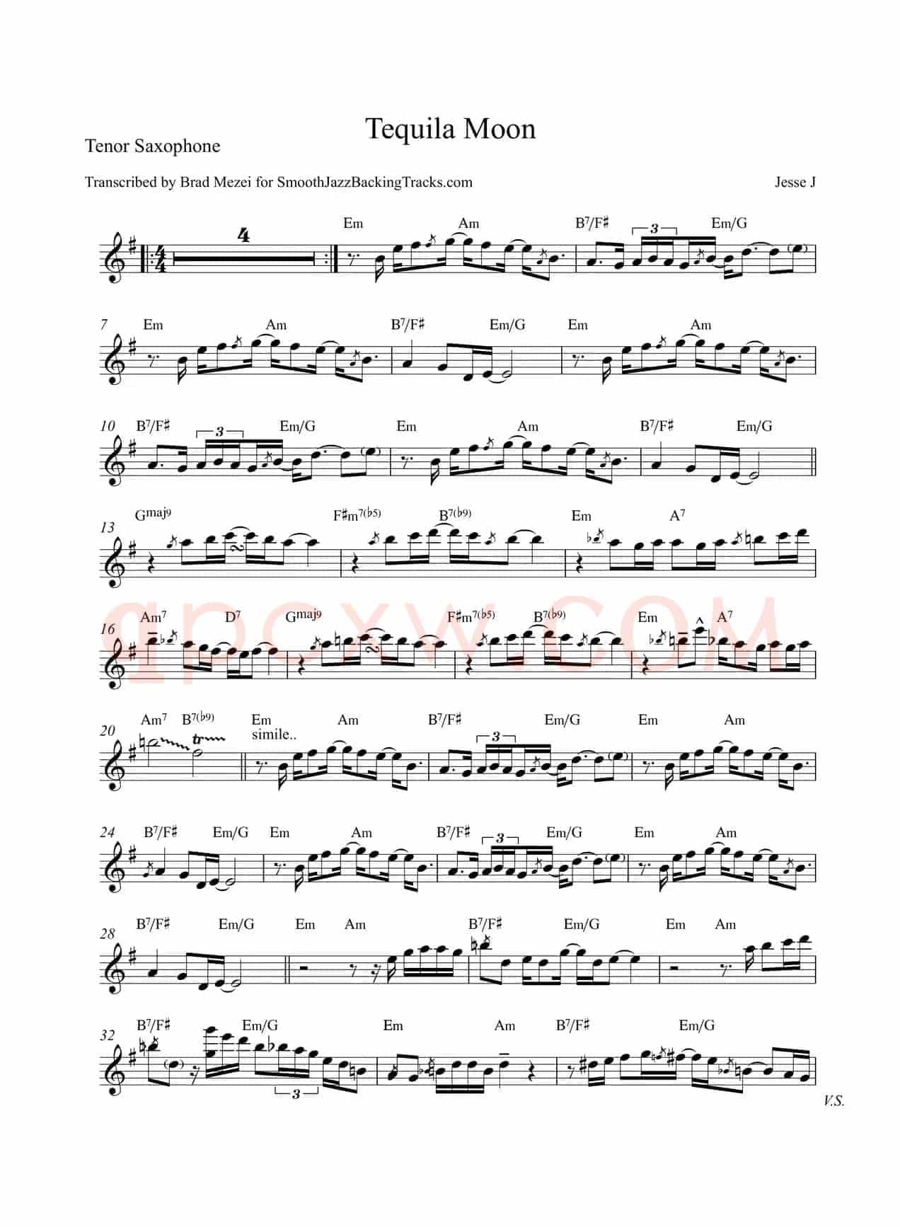 Tequila Moon（次中音萨克斯）