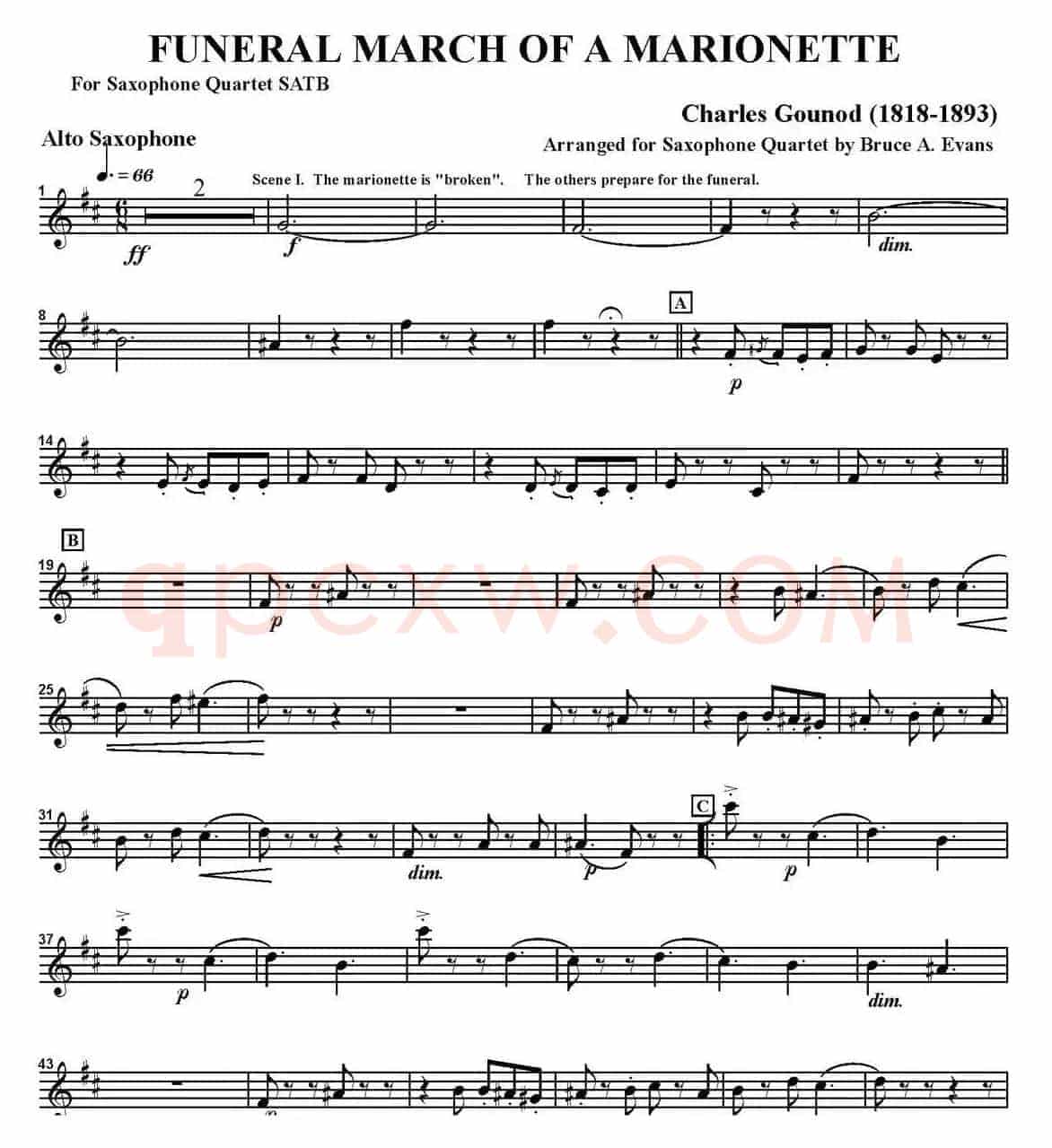 FUNERAL MARCH OF A MARIONETTE（四重奏·中音萨克斯分谱）