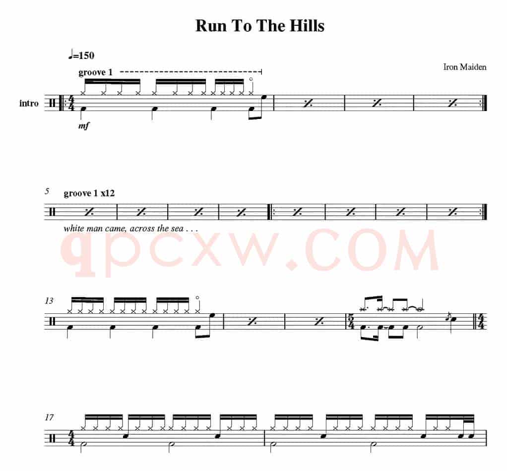 爵士鼓谱：Iron Maiden - Run to the hills