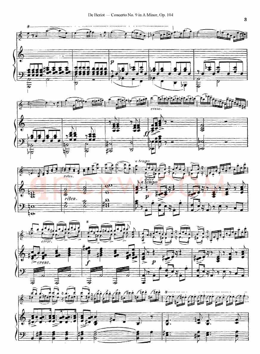 Beriot《Concerto No.9 in A Minor》Op.104（贝里奥《A小调第九小提琴协奏曲》Op.104、小提琴+钢琴伴奏）