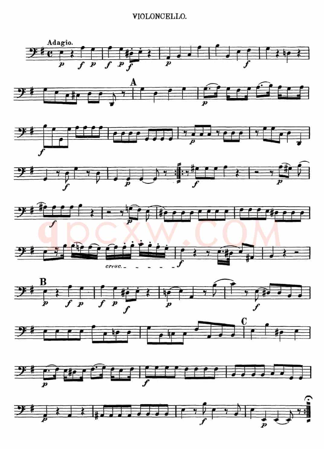 Mozart《Quartet No.3 in G Major,K.156》（Cello分谱）