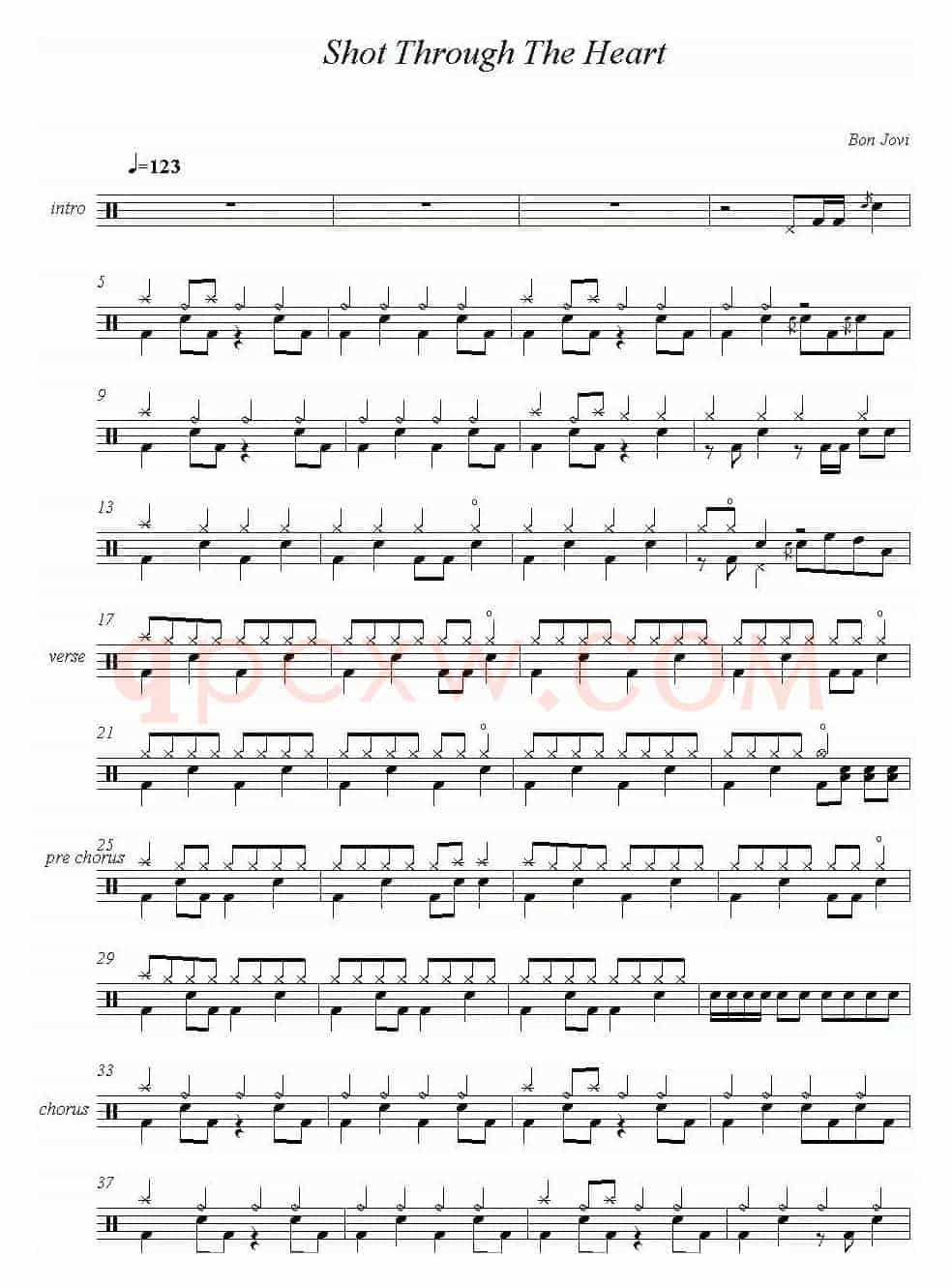 爵士鼓谱：Bon Jovi - Shot Through The Heart