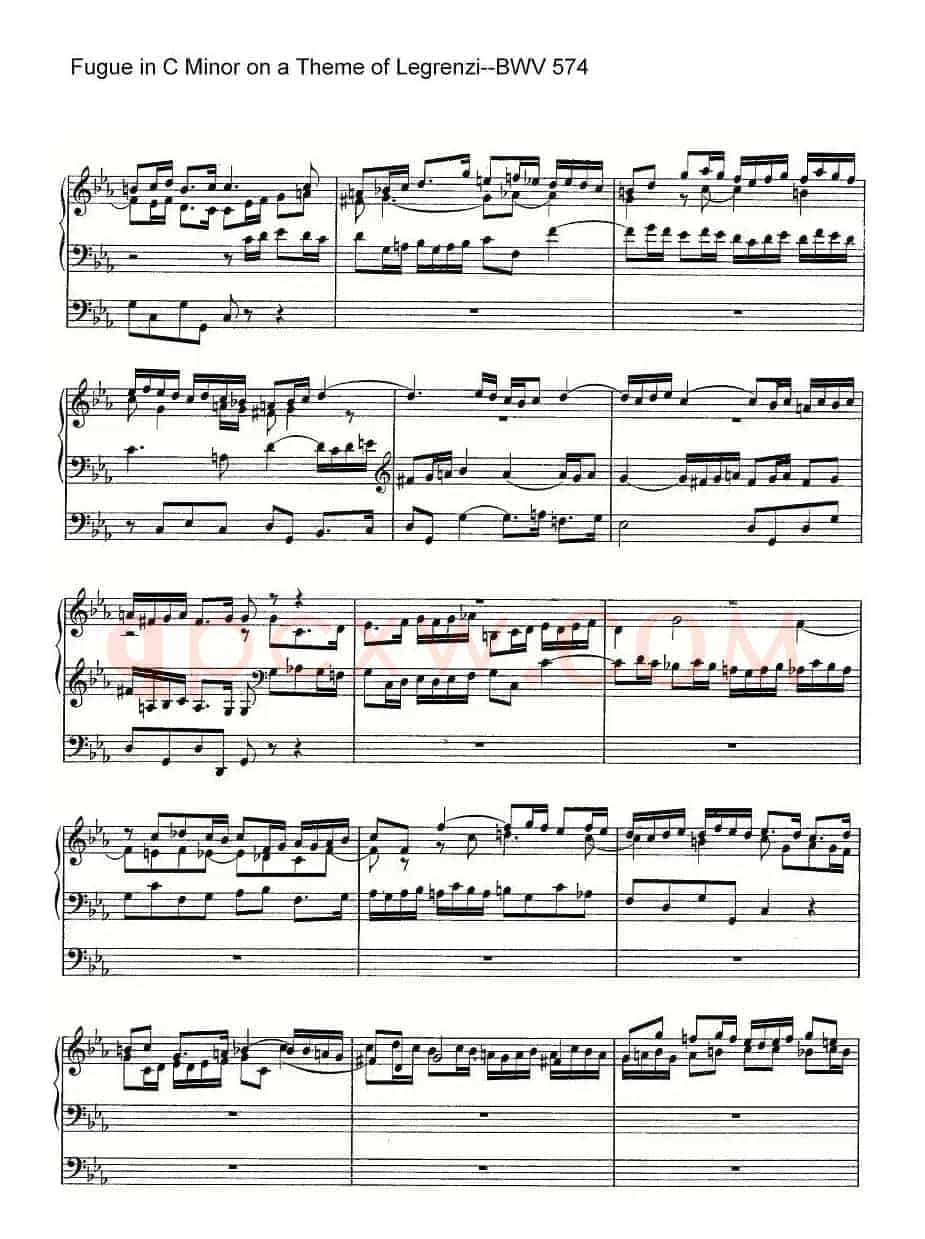 Fugue in C Minor on a Theme of Legrenzi--BWV 574（管风琴谱）