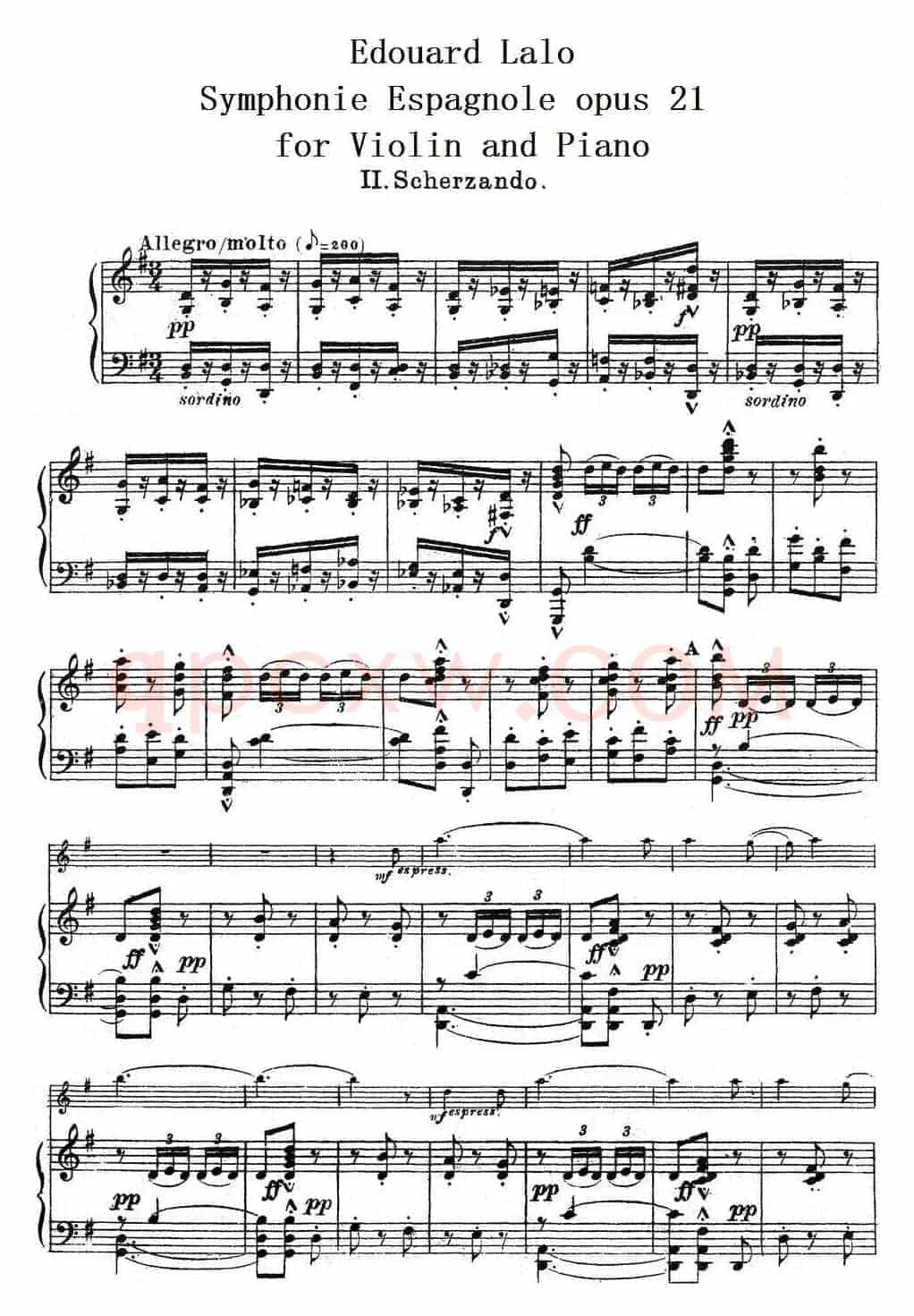 Symphonie Espagnole Op.21，No.2（西班牙交响曲）（小提琴+钢琴伴奏）