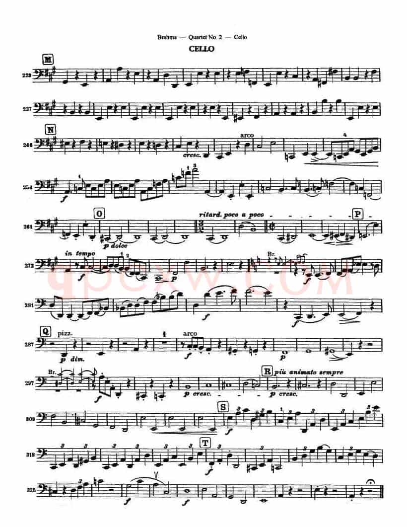 勃拉姆斯《Quartet No.2》Op.51（大提琴谱）