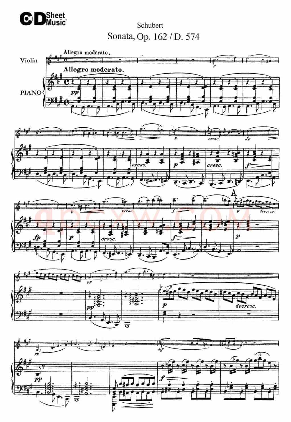 Violin Sonata in A major Op.162 D.574（小提琴+钢琴伴奏）