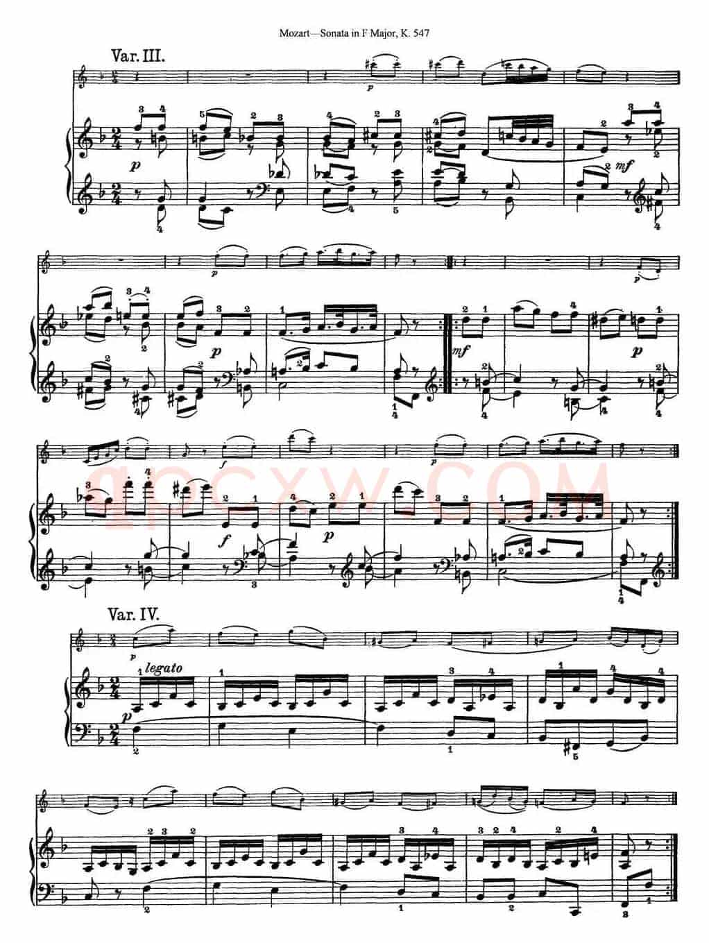 Violin Sonata in F Major K.547（小提琴+钢琴伴奏）