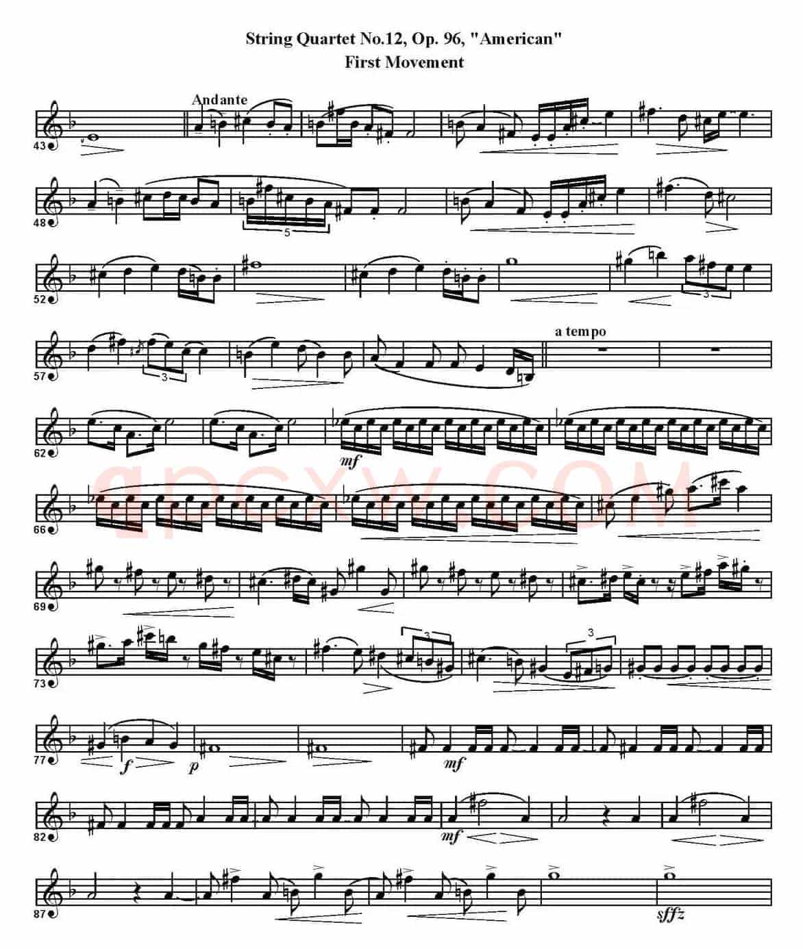 String Quartet No.12，Op.96（四重奏·高音萨克斯分谱）