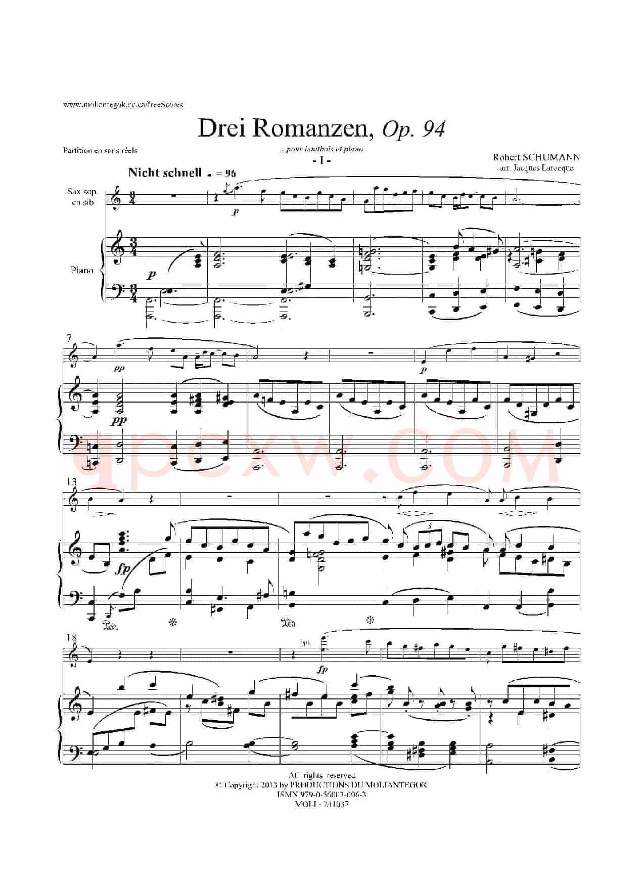 三首浪漫曲 Op.94（高音萨克斯+钢琴伴奏）